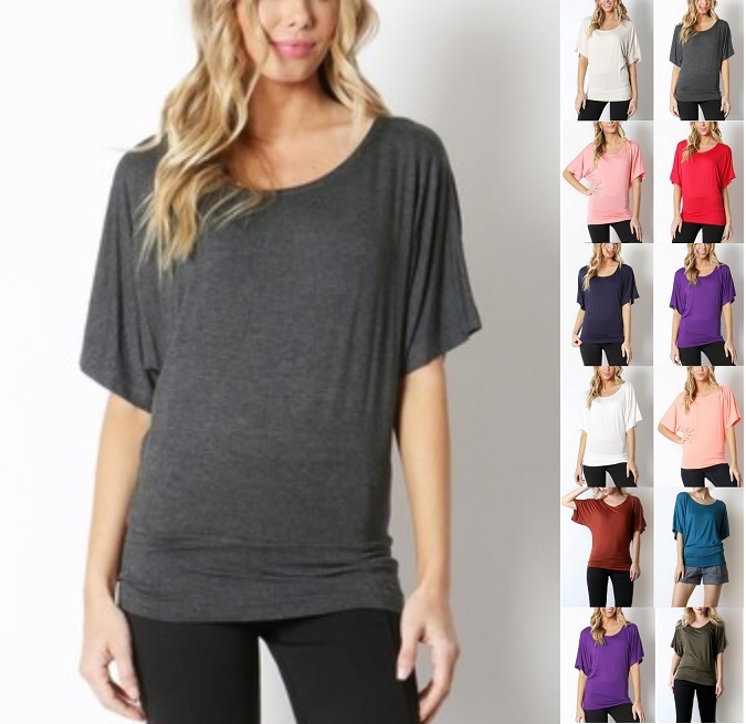 NEW CUTE SOLID PLAIN BATWING DOLMAN 3/4 SLEEVE COMFY TOP BLOUSE COLORS S-3X