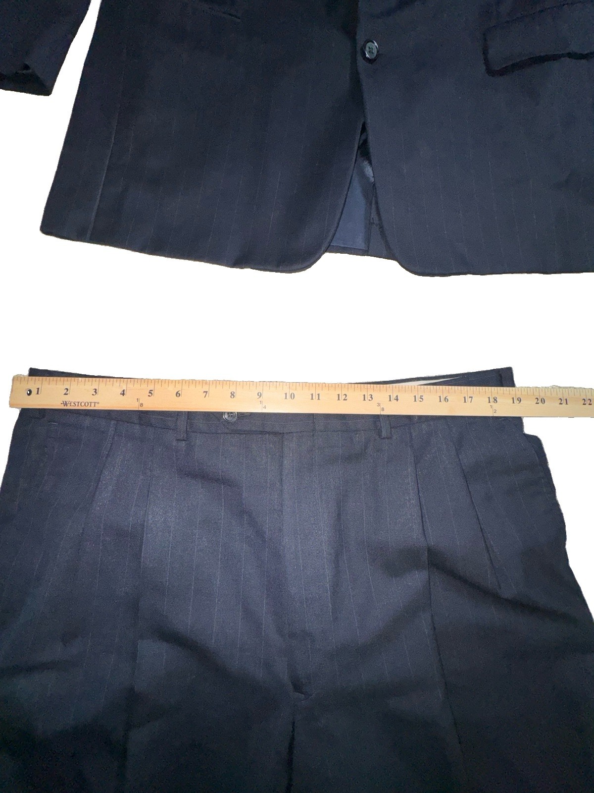 Hickey Freeman Collection Custom 100% Wool Navy Pinstripe Suit 44L Morton Britto