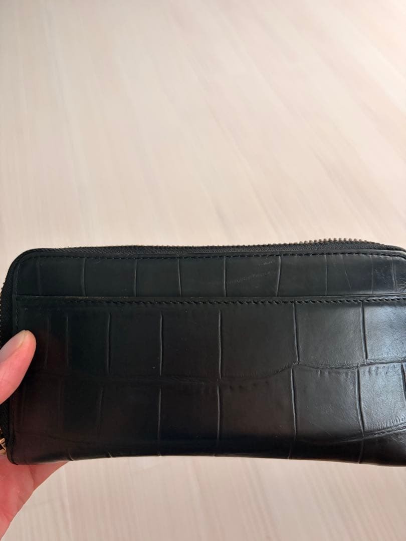 COACH Long Wallet Black Crocodile Embossed Round Zipper