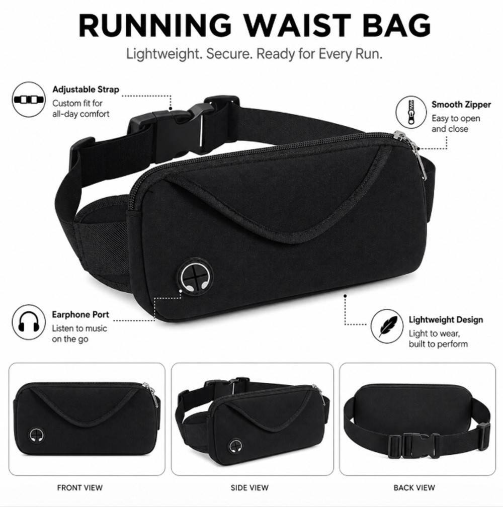 Adjustable Running Belt Waist Pack – Water-Resistant Sports Fanny Pack, Unisex