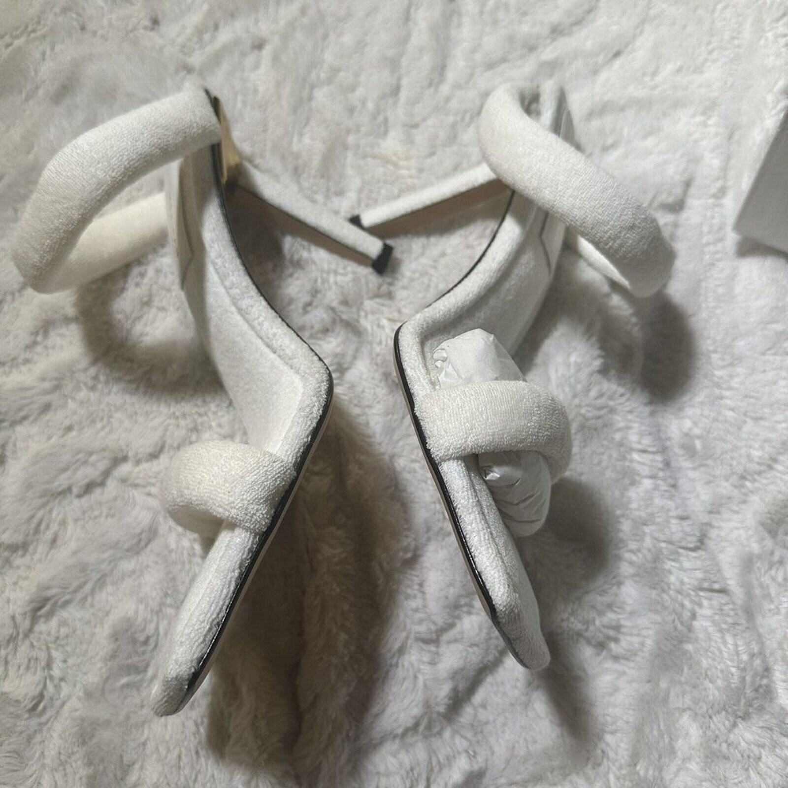 Good American White Terry Cloth Mule Sandals 4” Heel Size 11 NWT Resort