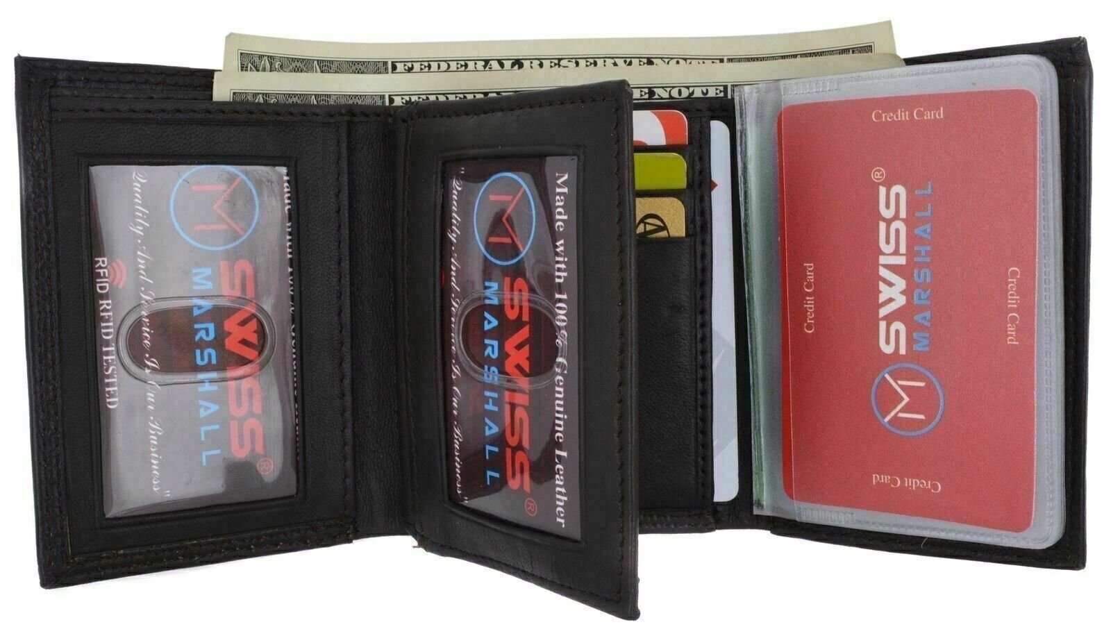 Swiss Marshall Men’s RFID Blocking Premium Leather Classic Trifold Wallet NEW