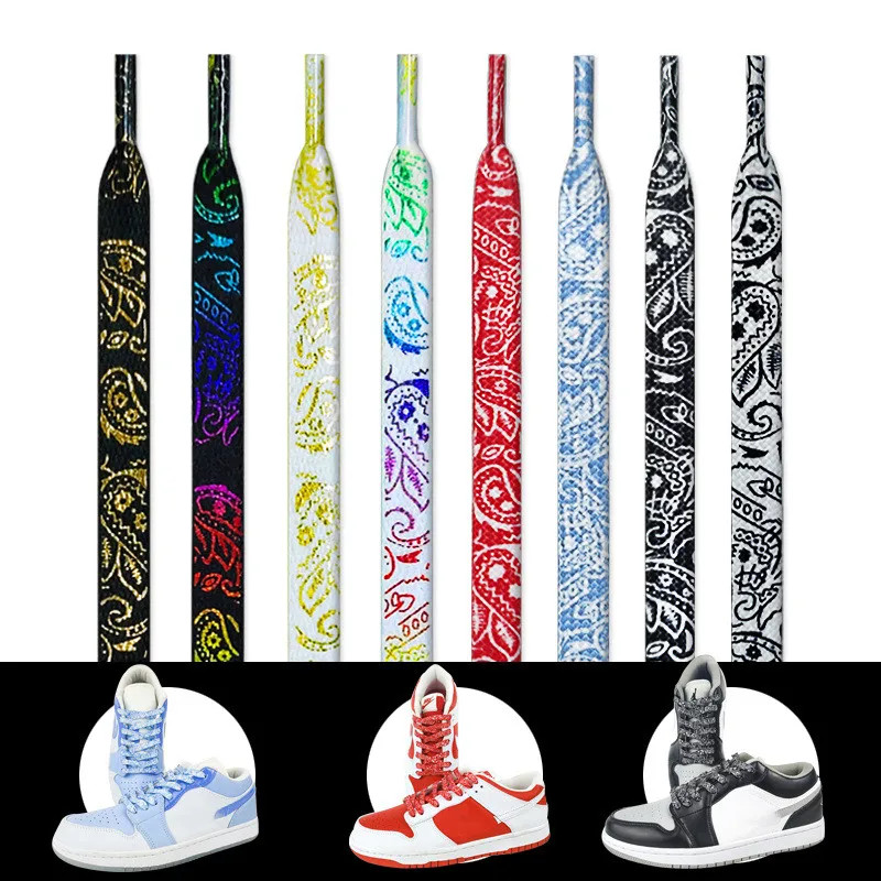 Gilding Flat Shoe Laces Cashew Flower Shoelaces for Sneakers Hand-painted Sports