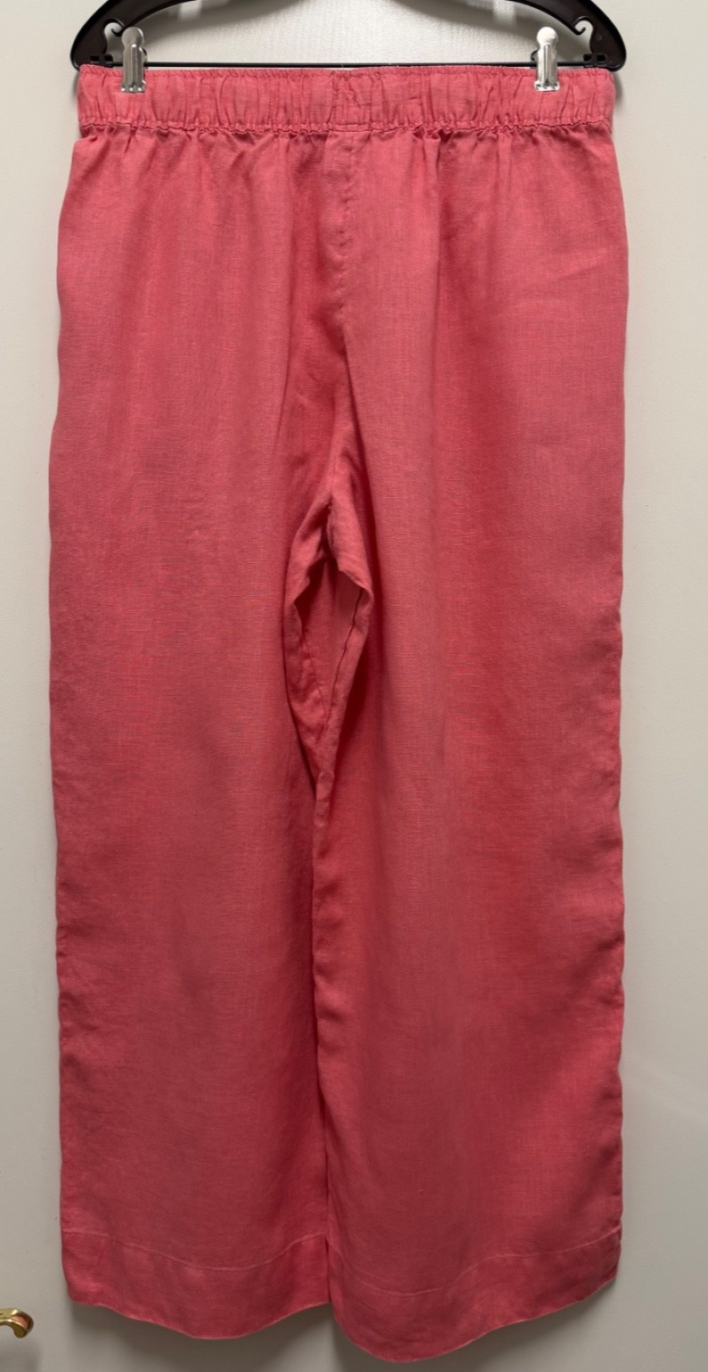 JOIE LINEN PANTS-Coral, Full Leg, Elastic Waistband, Drawstring, Pockets, Large