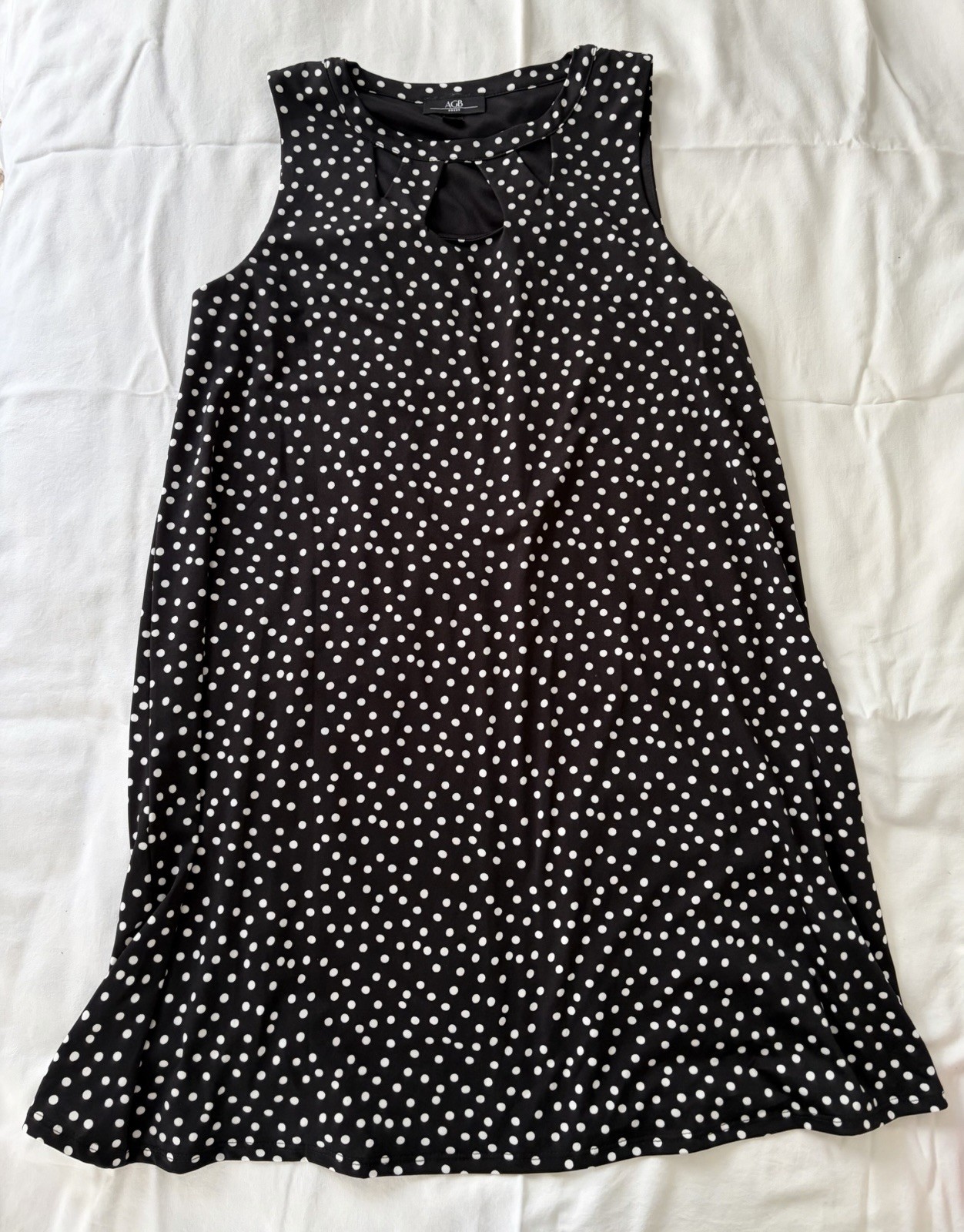 AGB Black And White Polka Dot Sleeveless Keyhole Swing Dress Size L