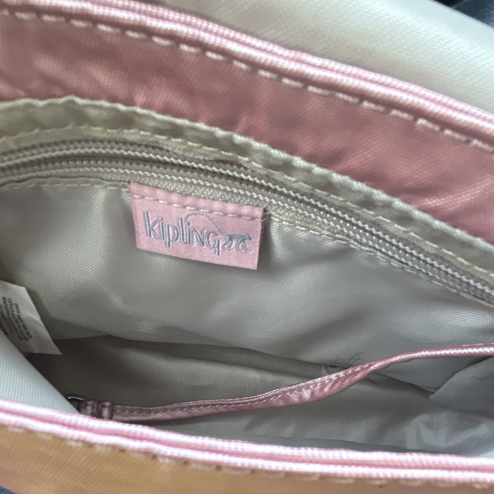 Kipling Pink Metallic Crossbody Bag Silver Hardware Zip Closure Monkey Keychain