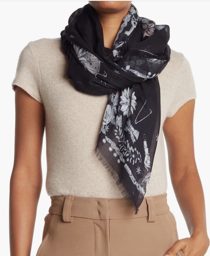NWT Alexander McQueen Grey Black White Modal Print Scarf Wrap