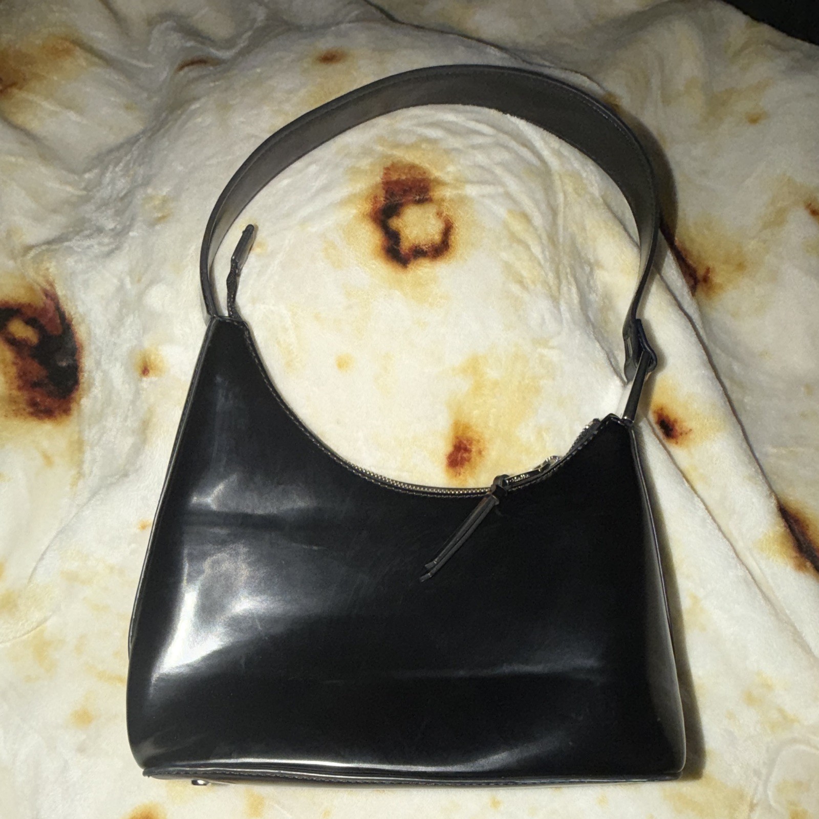 Vintage Calvin Klein Black Solid Shoulder Bag Zip Closure Silver Hardware