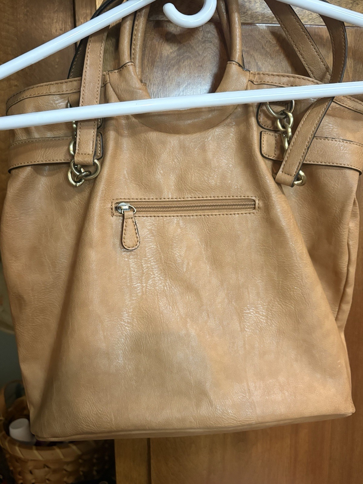 Nicole by Nicole Miller Tan Satchel Top Handle Bag Detachable Strap Magnetic