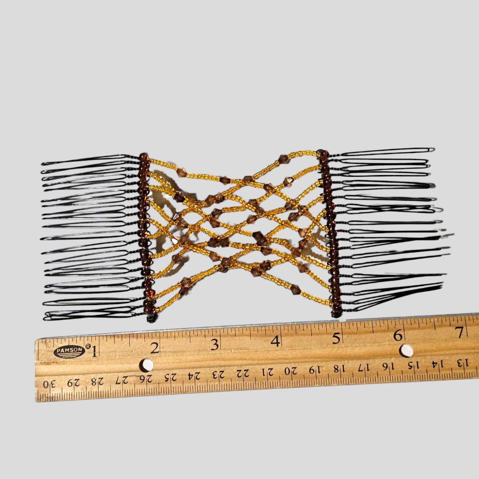 Crystal Beaded Hair Combs Stretchy Double Comb Hair Accessory Brown Orange Beads