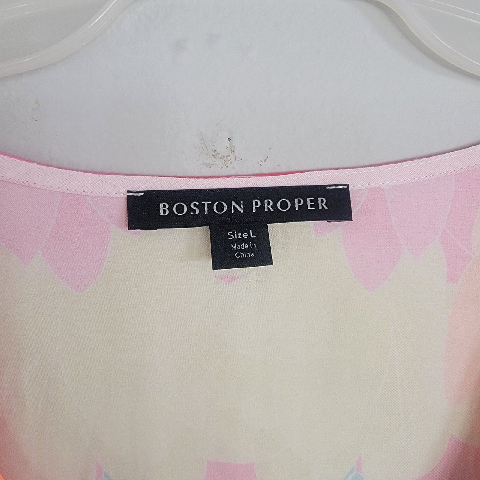 Boston Proper Mirrored Blooms Print Kate Tie-Front Charmeuse Blouse Size Large