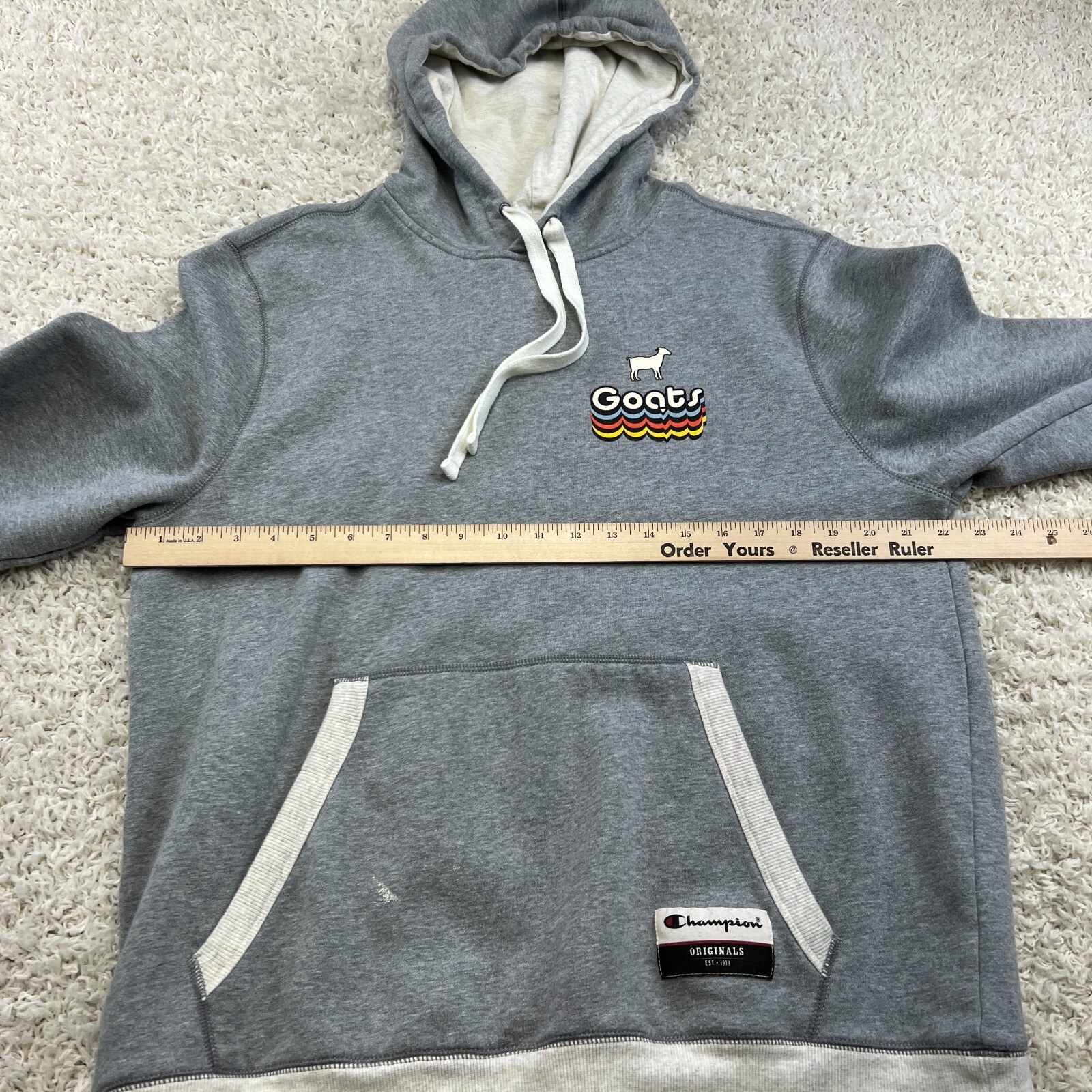 Champion Hoodie Sweatshirt Mens Large Gray GOATS Graphic Pocket Casual Leisure