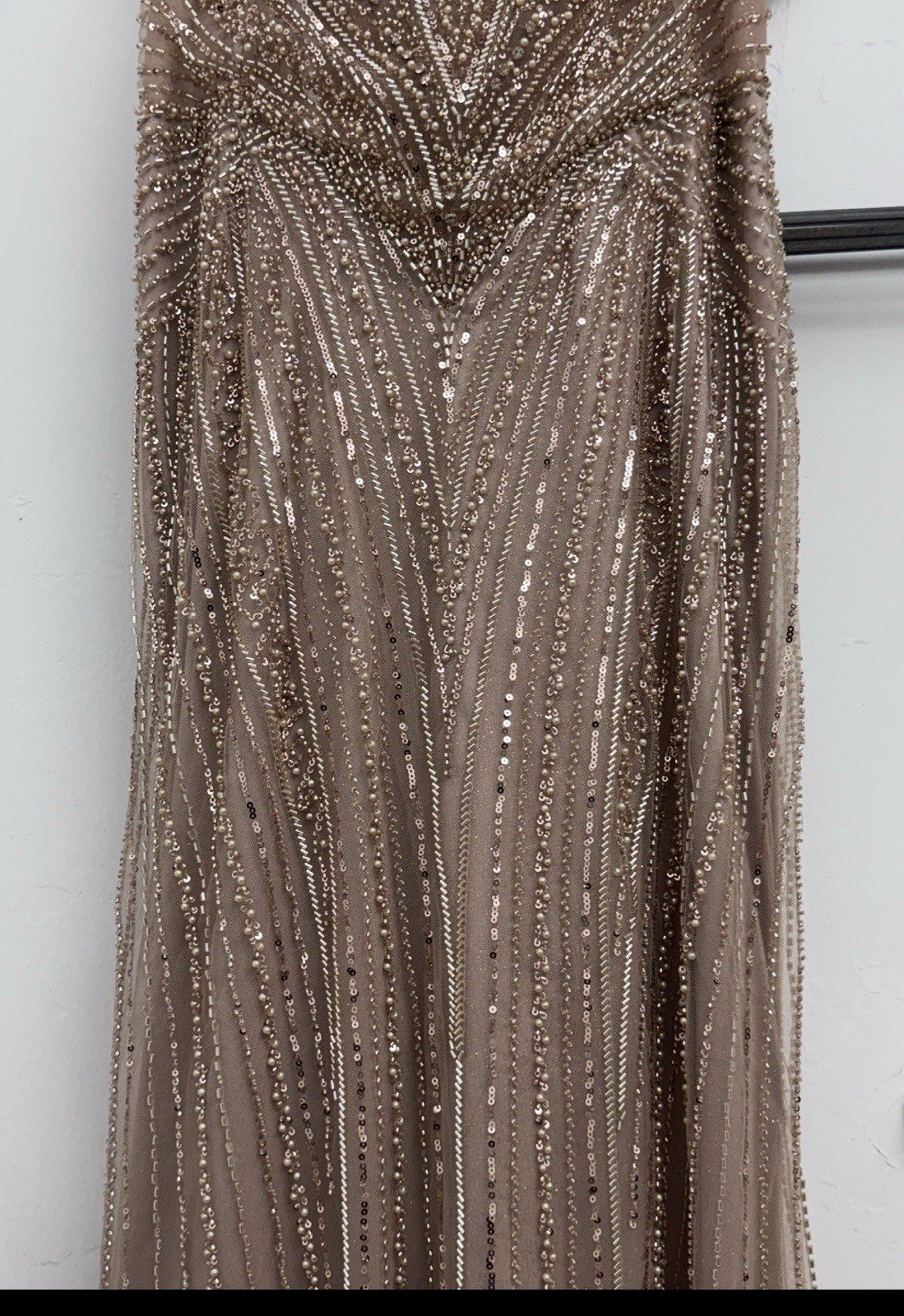 Ladivine by Cinderella Divine Champagne Beaded Sequin Mesh Gown Dress Size 12P