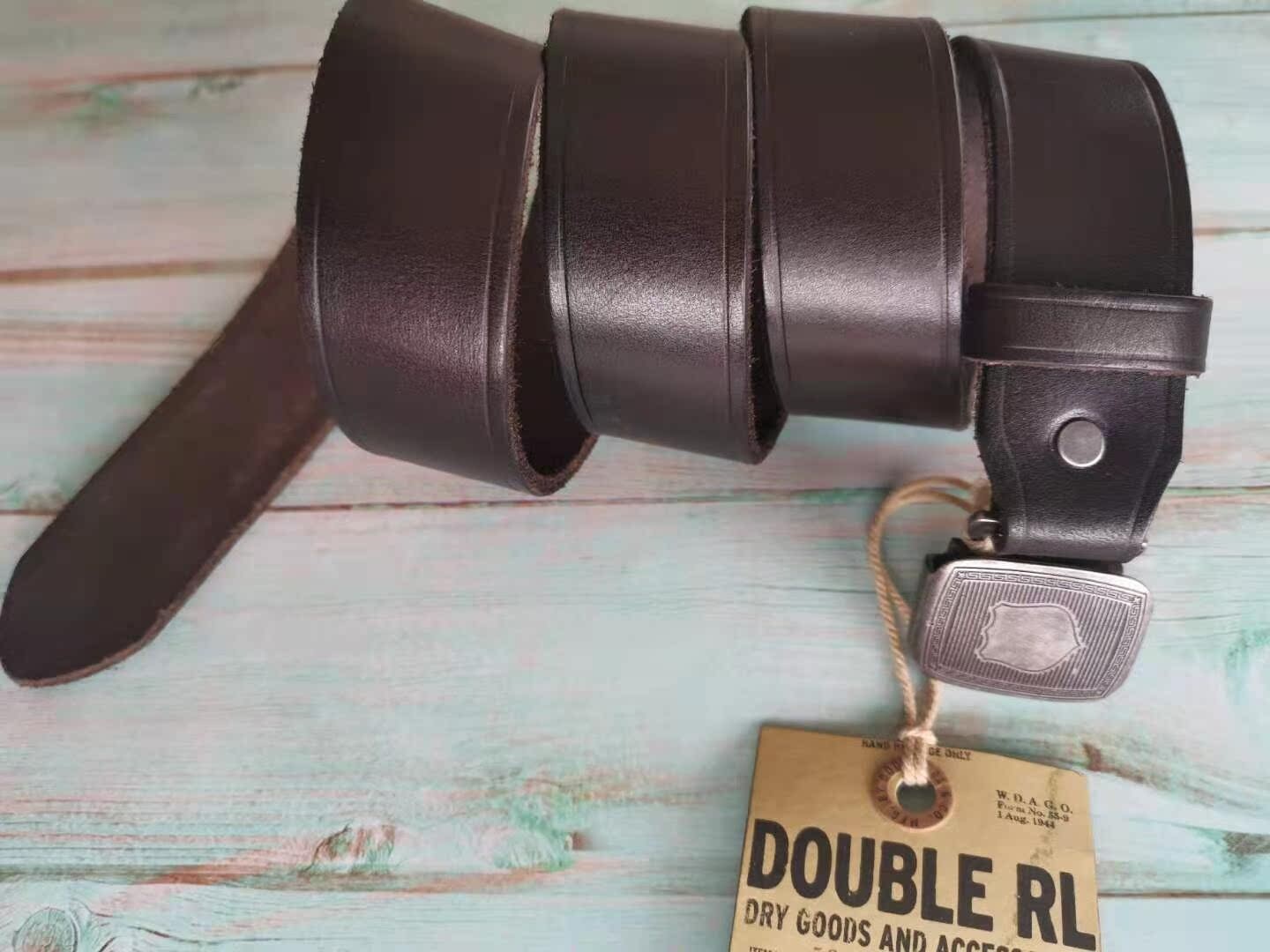 RRL Double RL Vegetable Brown Leather Belt Western Style Metal Buckle Size 34