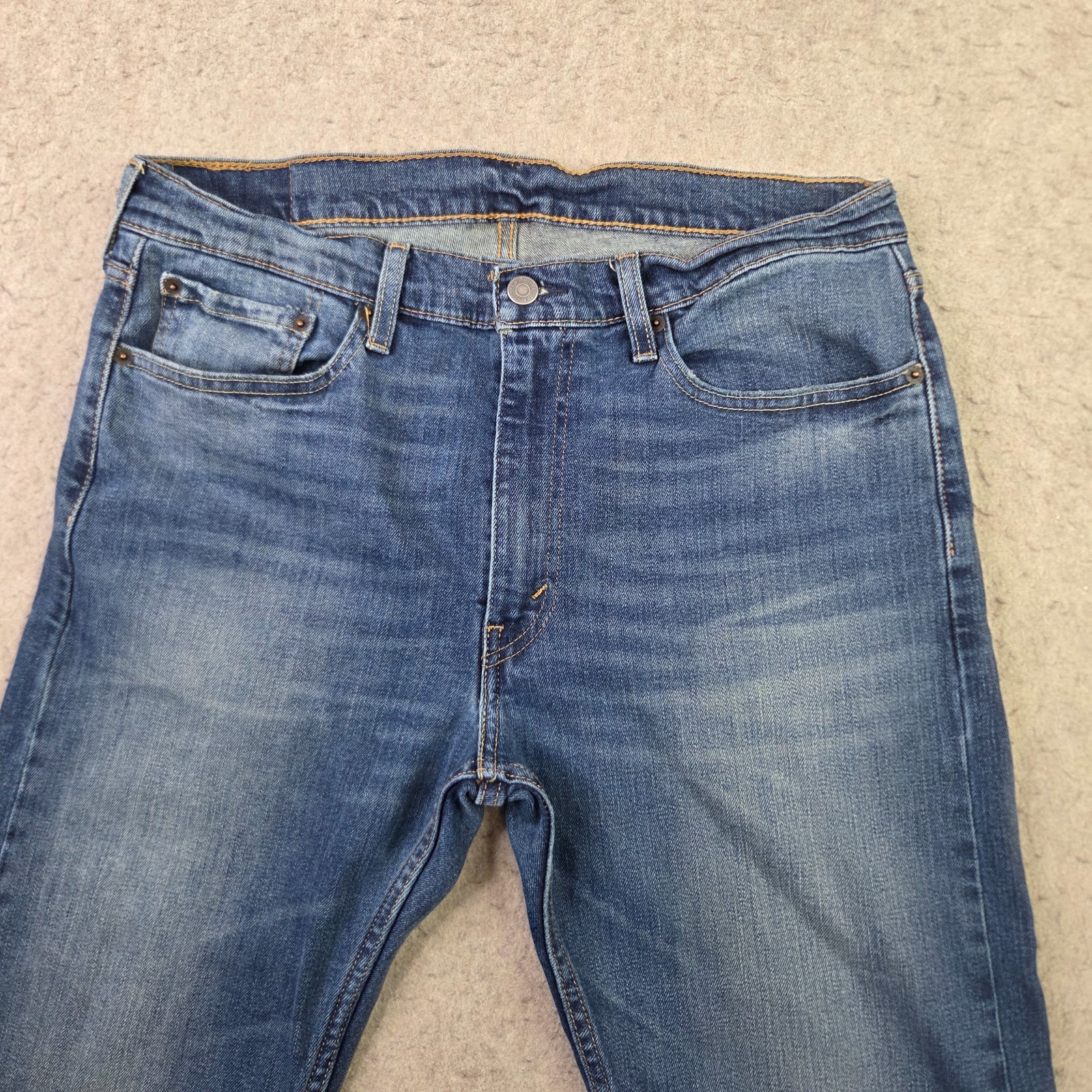 Levi’s 513 Slim Straight Jeans Mens 34×29 Medium Wash Stretch Casual Whi8skered