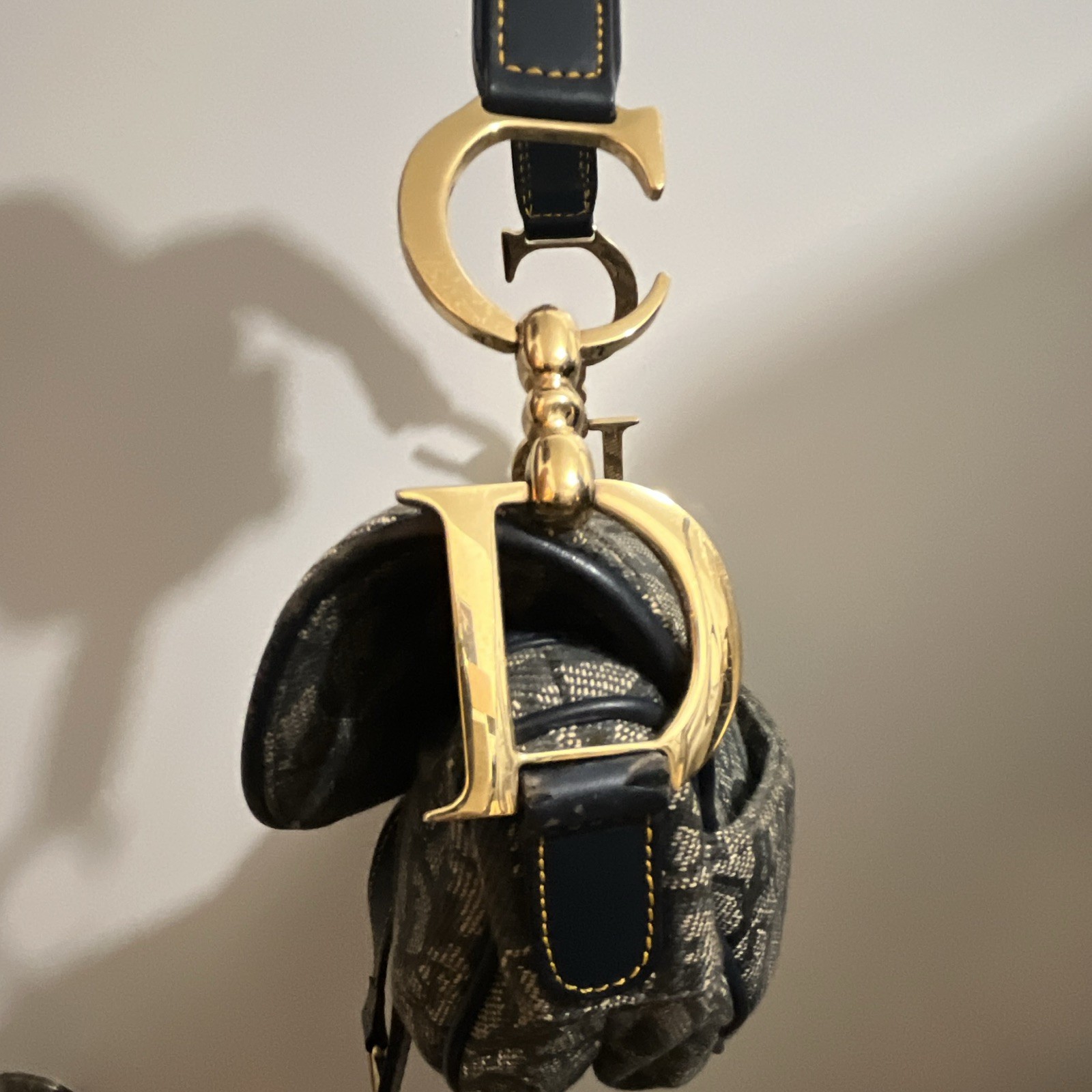 Dior Saddle Bag Small Blue/Beige Monogram, Gold Hardware, Flap, Strap