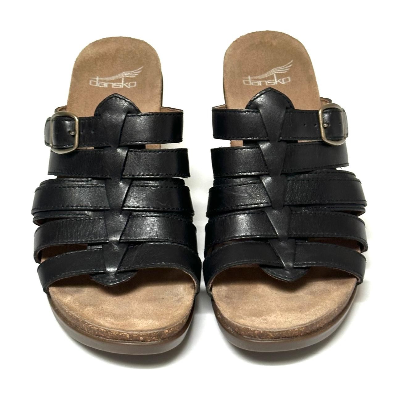 Dansko Dawson Black Leather Strappy Block Heel Mule Sandals Women EU 37 US 6.5-7