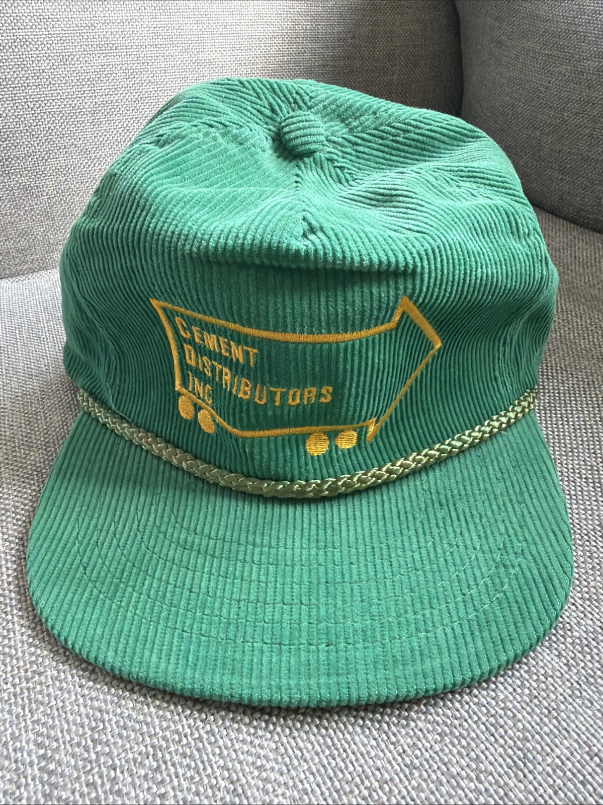 Vintage NOS Advertising Cement Distributors Inc. Corduroy Trucker Hat SnapBack