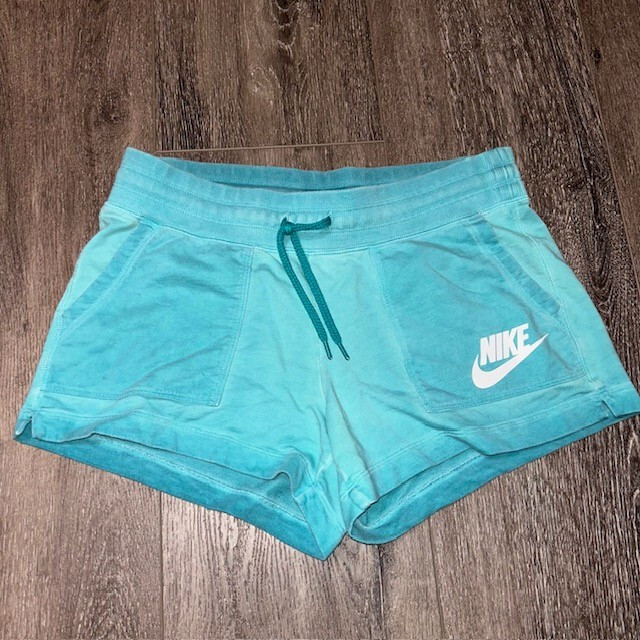 Nike Women Activewear Shorts Sz Medium Blue Green Teal Swoosh Logo Ombre