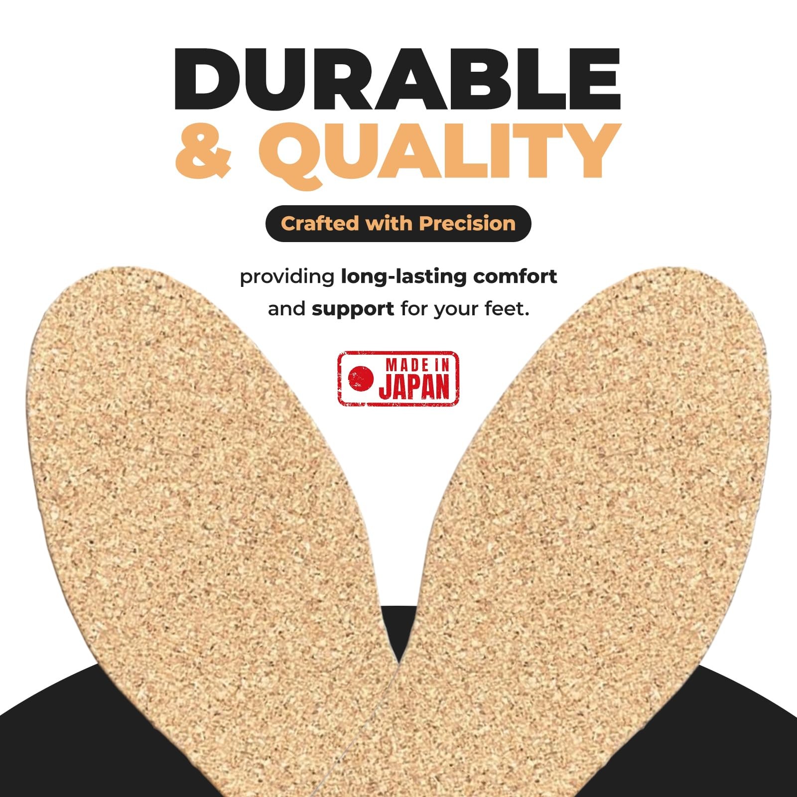 Cork Insoles, Flat Shoe Inserts, Natural 9.8～12.2inches/4mm(0.16 Inch), Brown