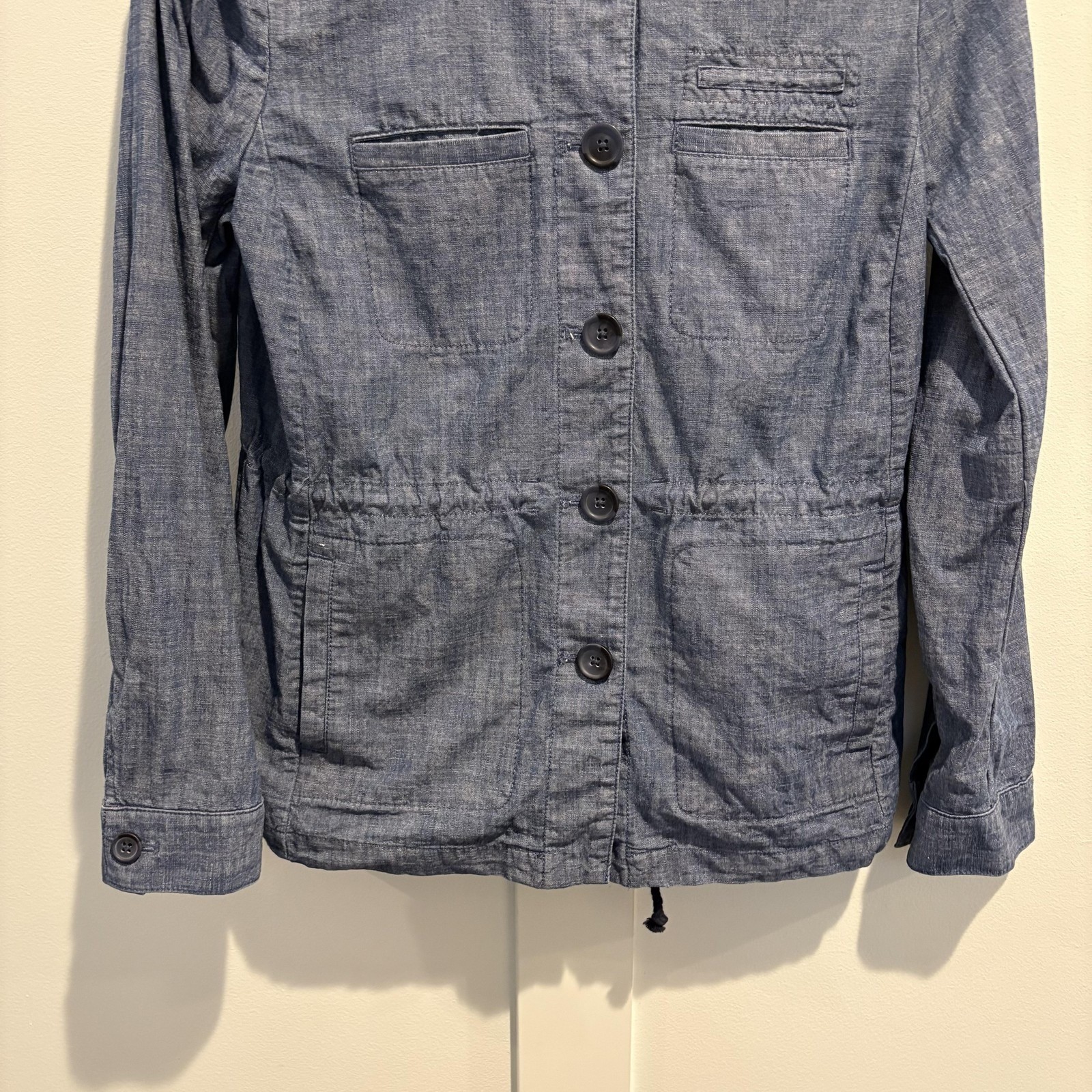 Talbots Womens XS Blue Chambray Jacket Utility Military Safari Drawstring