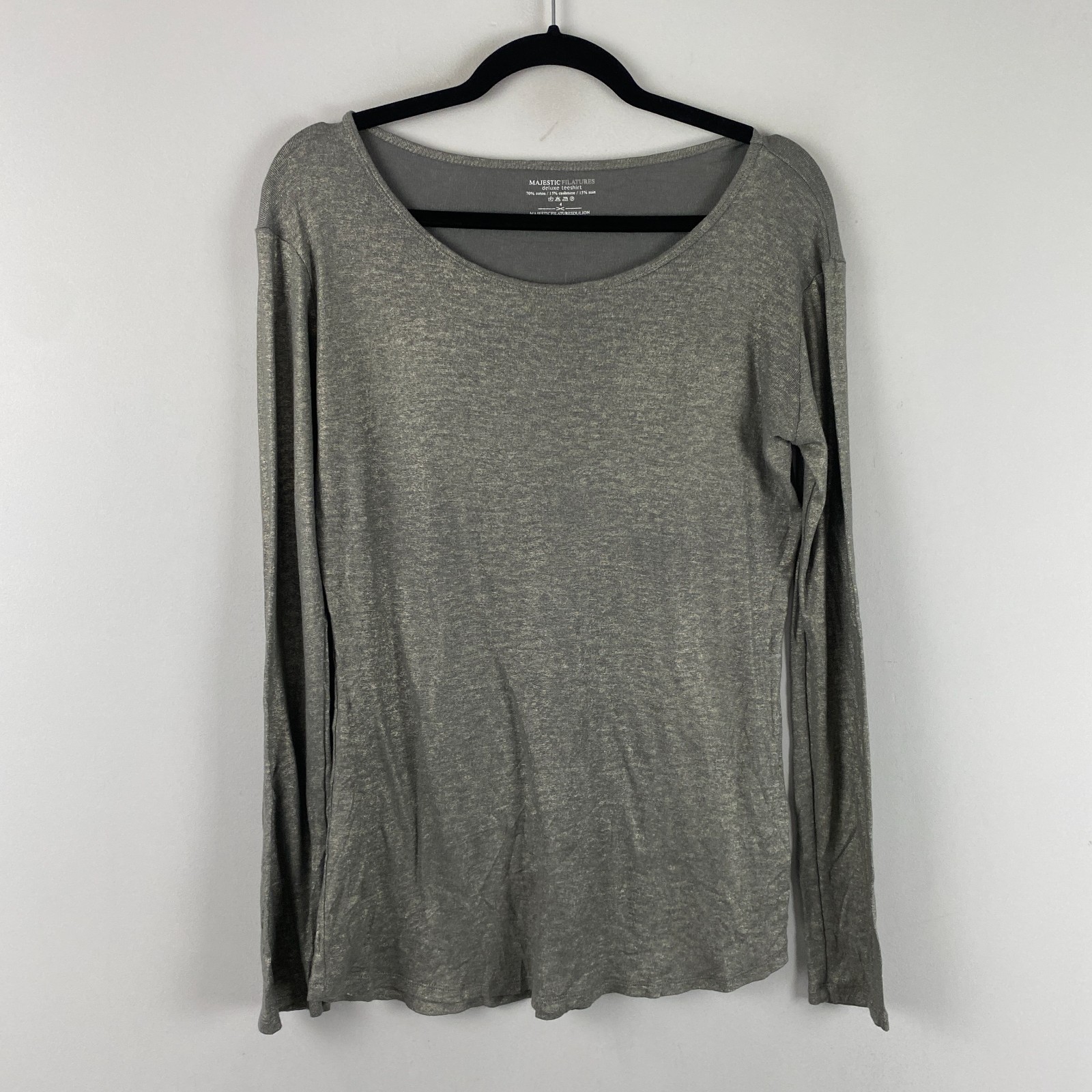 Majestic Filatures Deluxe T Shirt Size 4 Cotton Cashmere Silk Gray Metallic