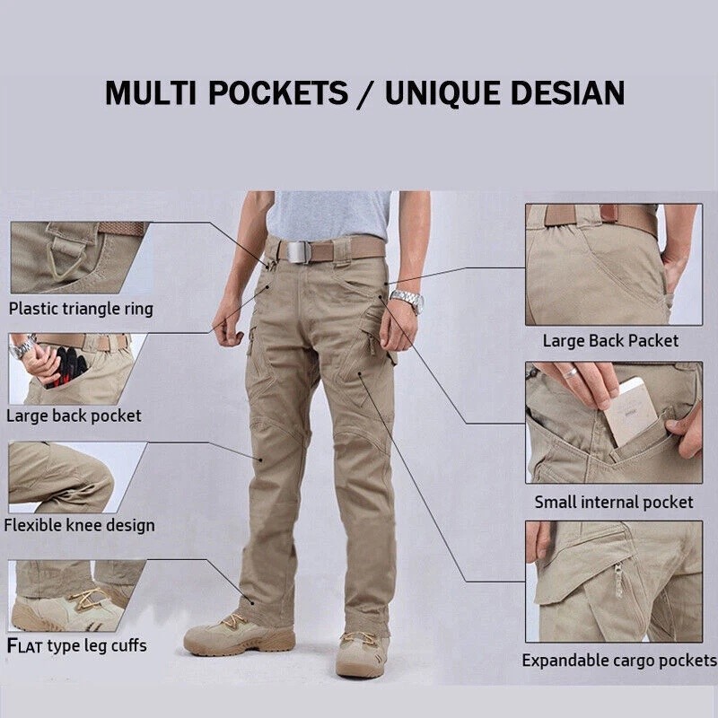 Mens Tactical Cargo Pants Soldier Straight-fit Work Combat Trousers Outdoor US