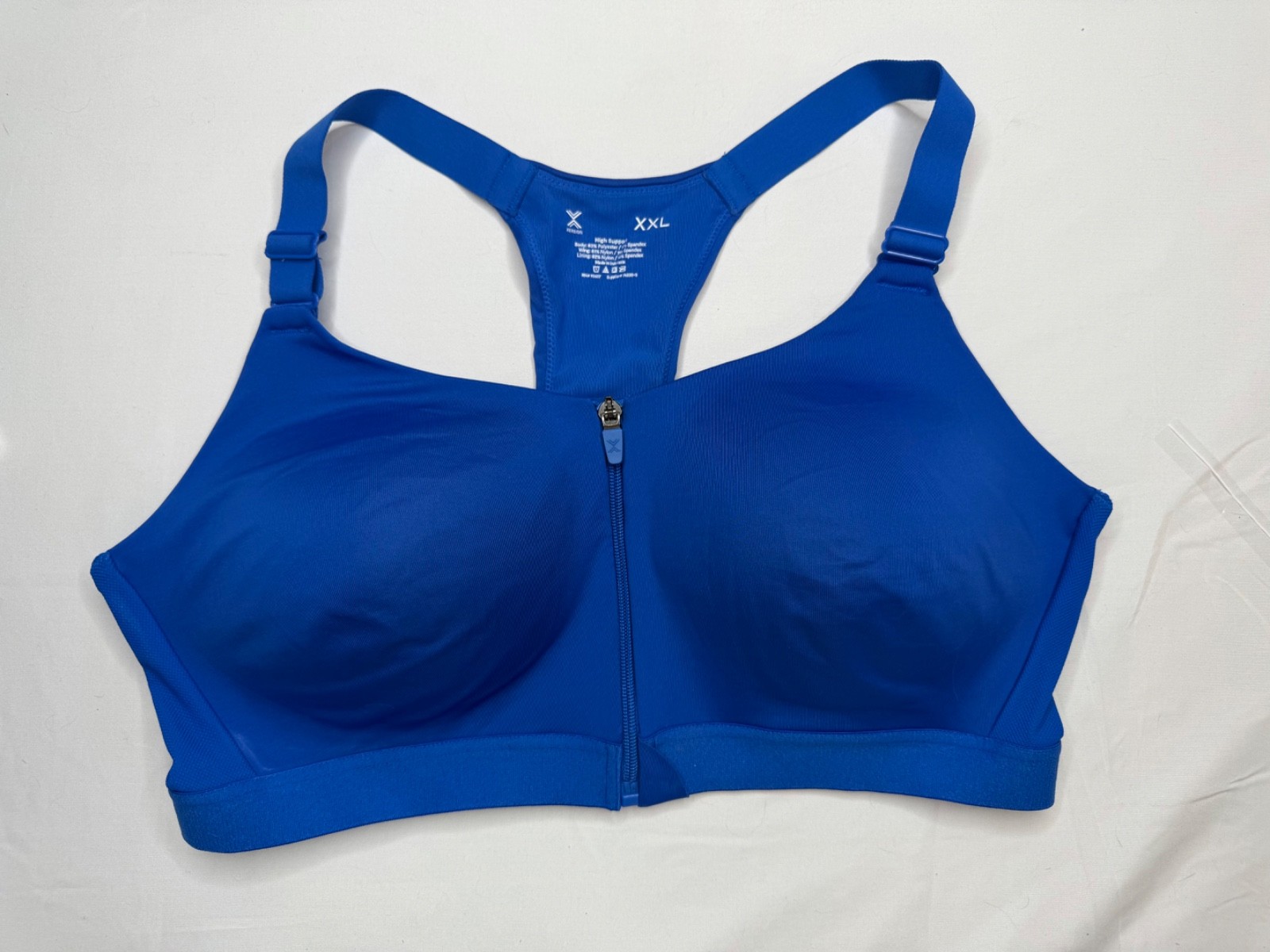 Xersion Royal Blue Zip Front Sports Bra High Support Racerback Size XXL