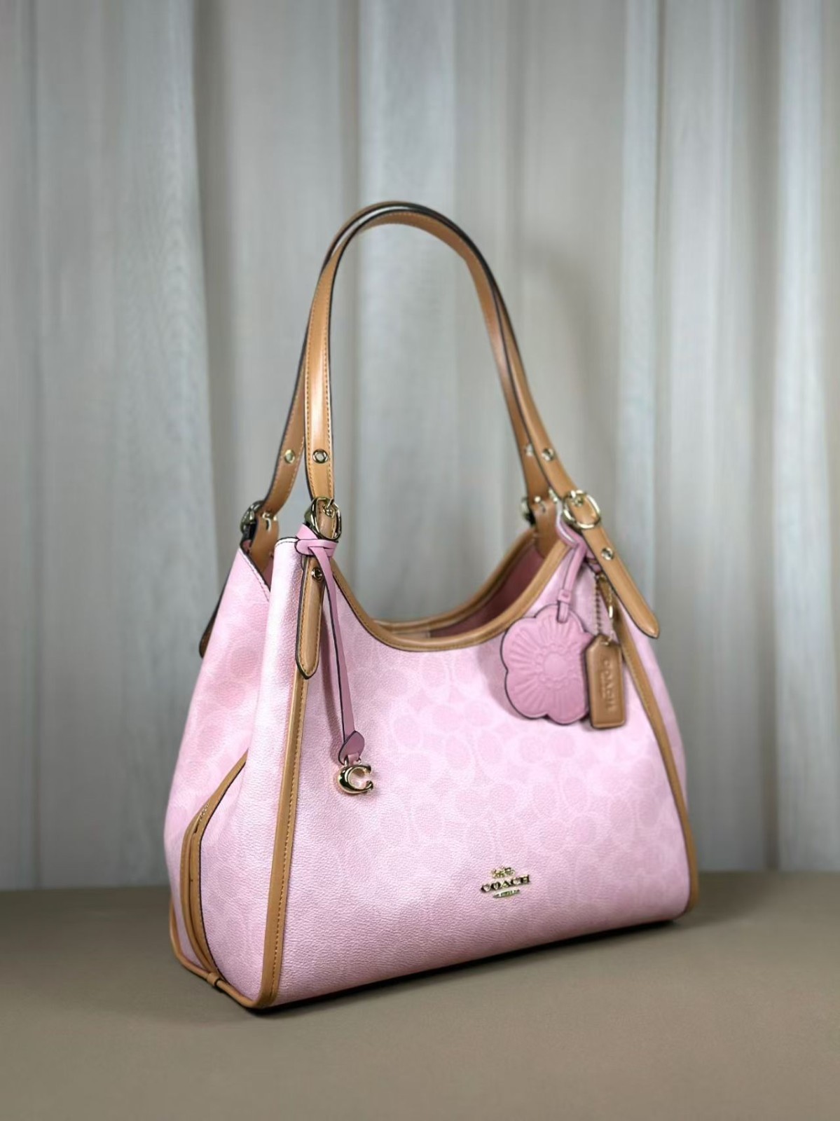 NWT Coach CEL13 Erin Shoulder Bag In Signature Canvas With Charms Powder Pink