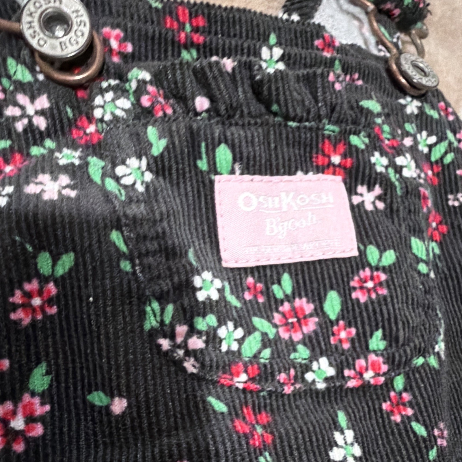 OshKosh B’gosh Corduroy Overall One-Piece Floral, 6 Months, Black/Multicolor