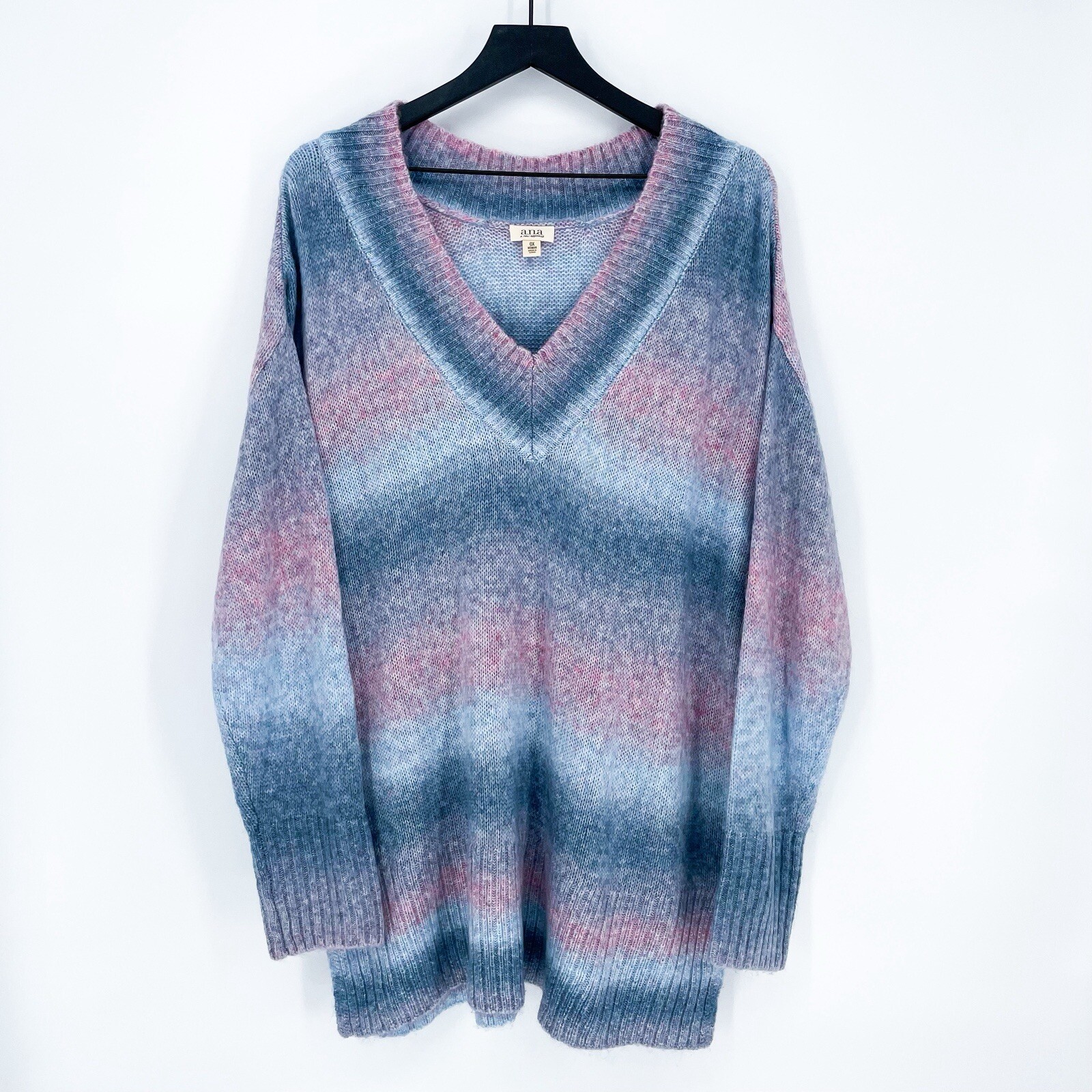 a.n.a Women’s 0X Ombre Knit V-Neck Sweater Blue Pink