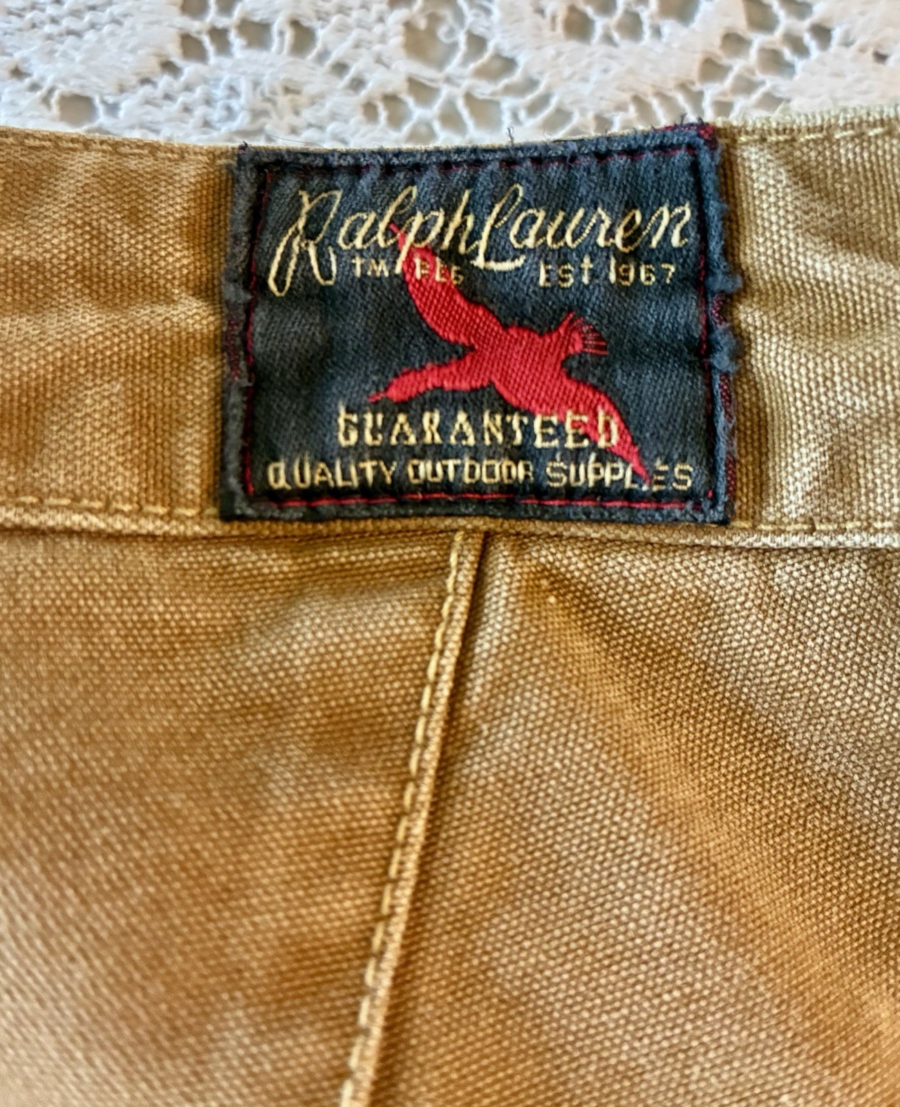 Vintage Polo Ralph Lauren Double Knee Waxed Canvas Pants Hunting Tan 34×32