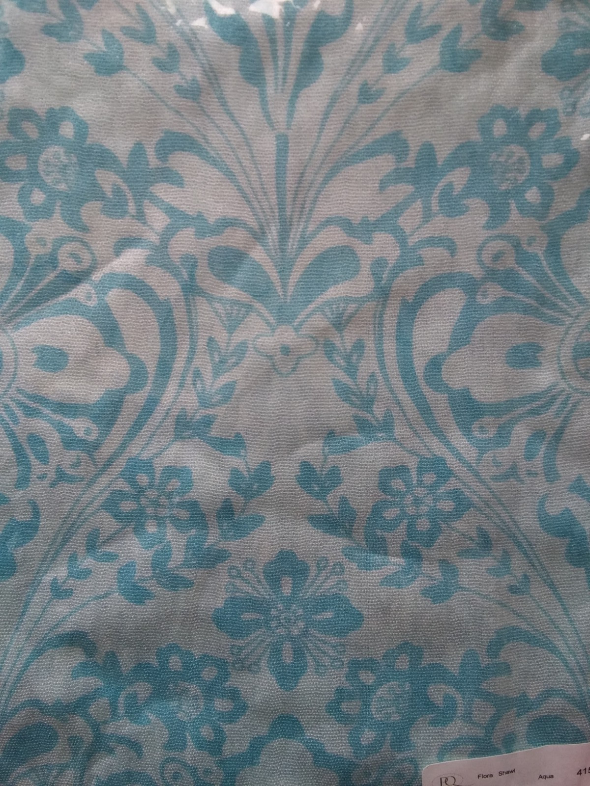 PRIVATE QUARTERS FLORAL SCARF/SHAWL/WRAP WITH TASSELS (AQUA BLUE) 26″ X 76″