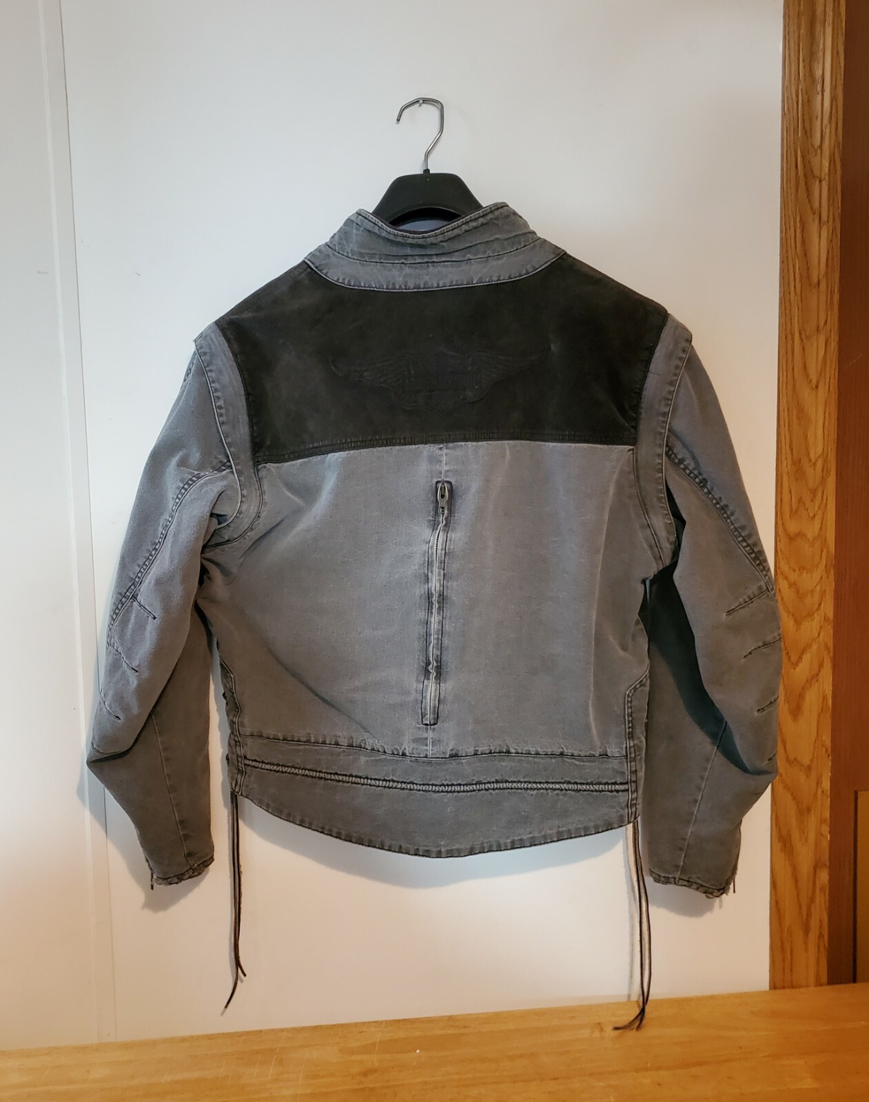 Vtg Authentic Gray Unisex Harley Davidson Suede Leather & Denim Jacket or Vest
