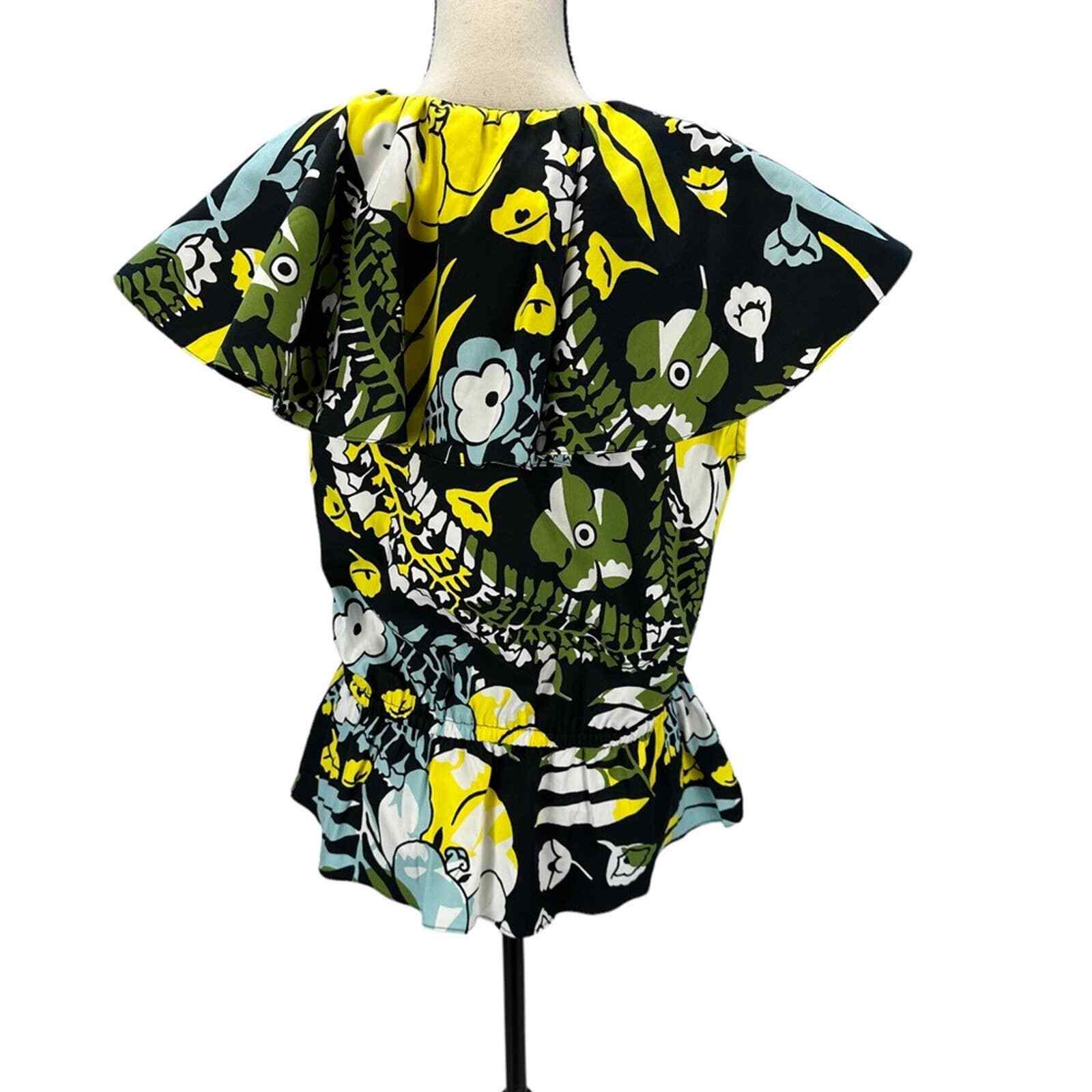 INC Sleeveless Ruffle Collar and Hem Blouse – Black Yellow Green Blue – size XL