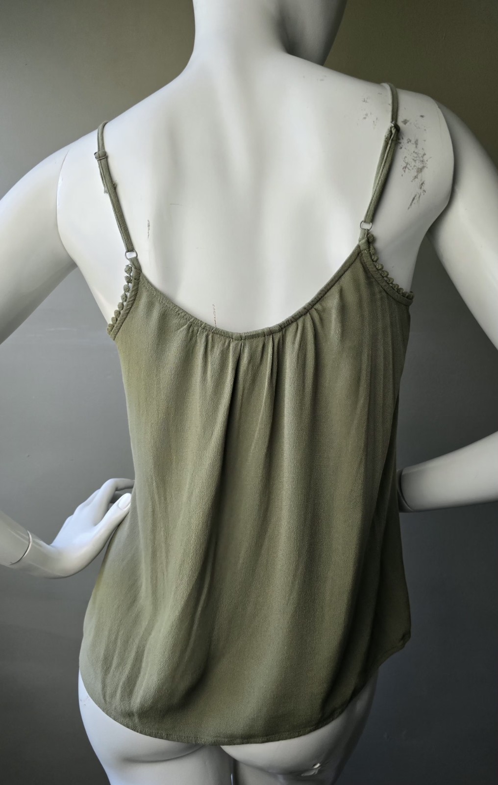 Daytrip Embroidered Lace-Up Tank Top Cami Green Rayon XS Adjustable Straps