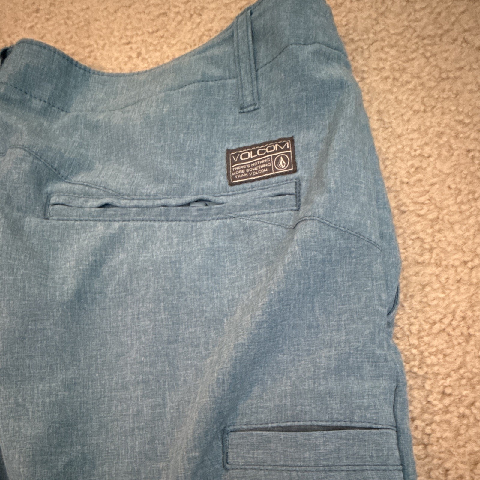 Volcom Men’s Blue Solid Chino Shorts Flat Front Pockets Logo Zip