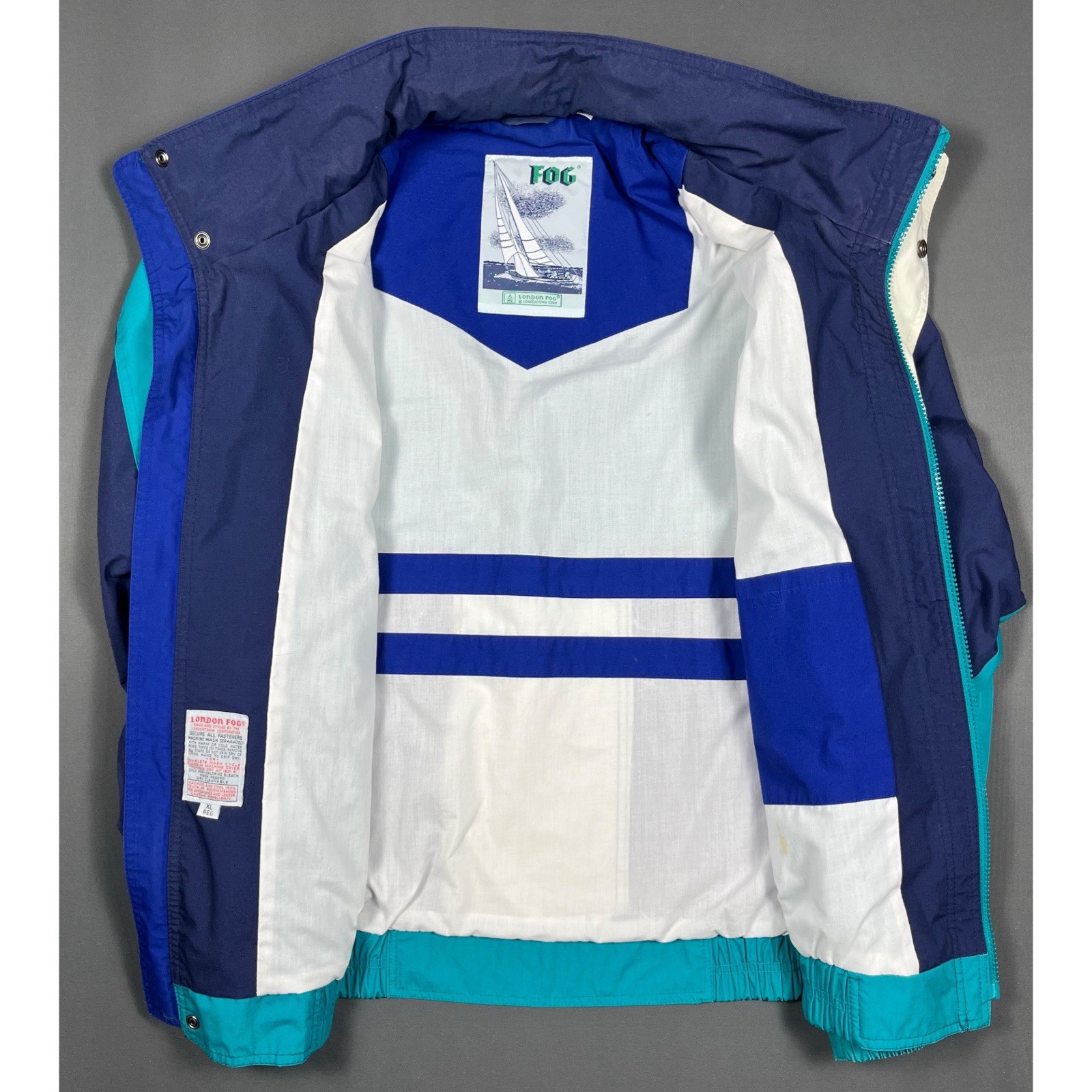 Vintage London Fog Colorblock Waterproof Jacket Mens XL Oversized Nautical Retro
