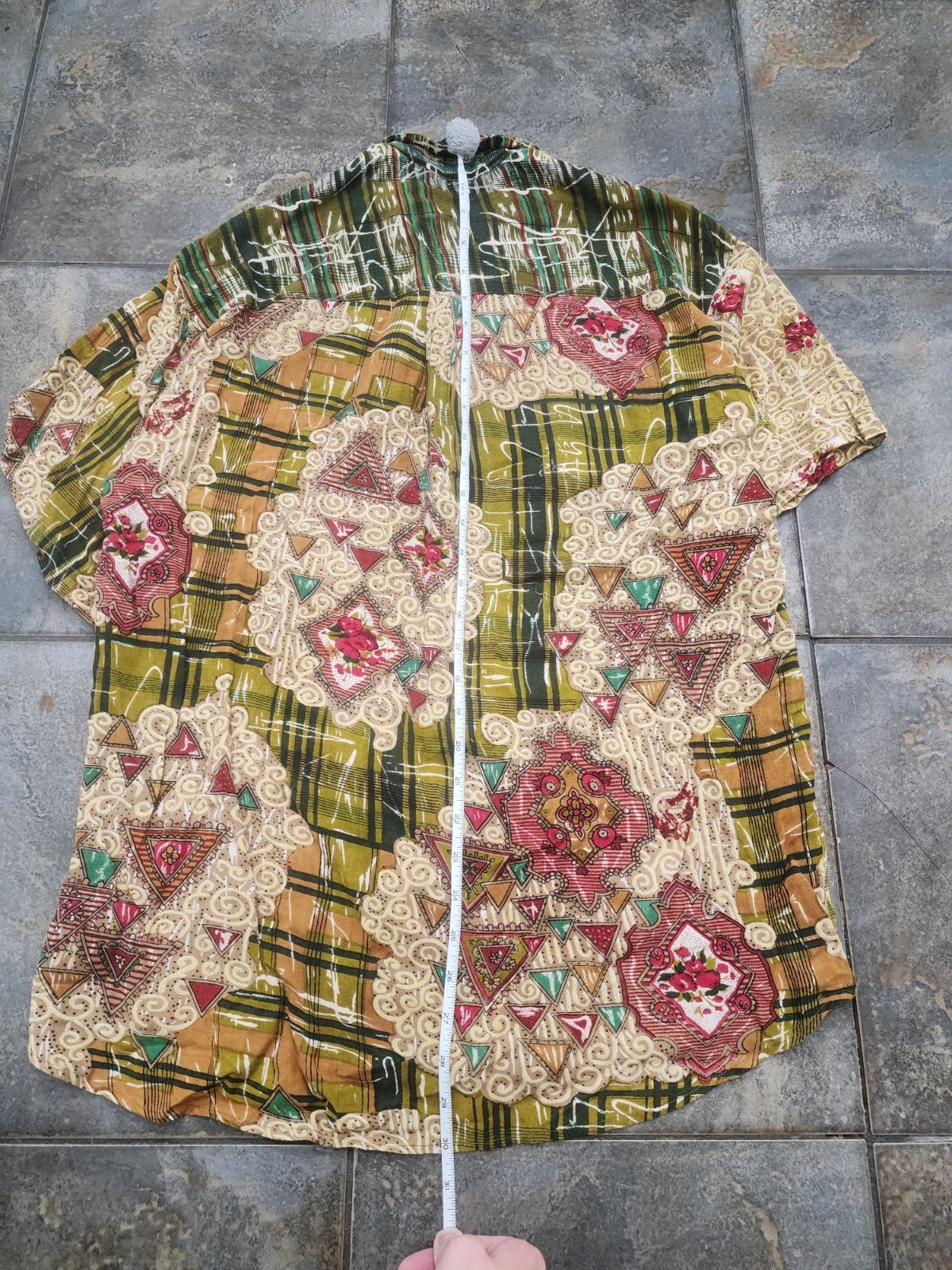 Vintage 90s Thums-Up Men’s Medium Abstract Art Geometric Boho Button Up Shirt