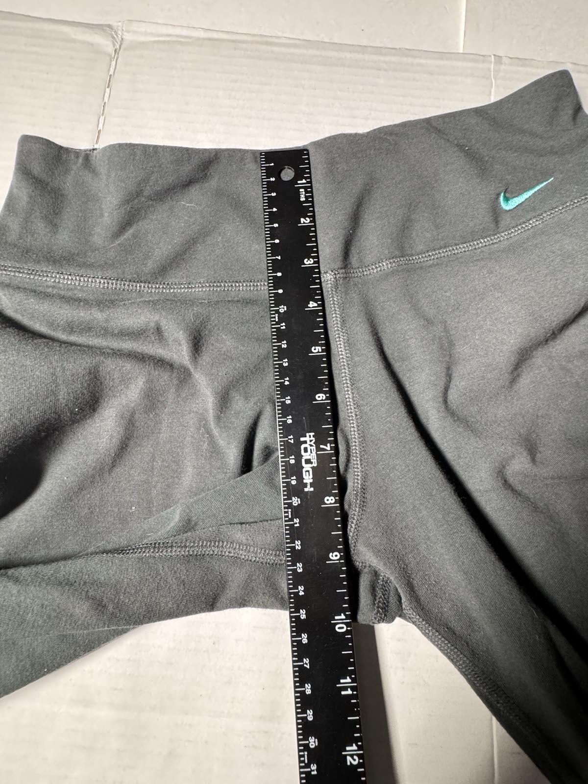 Pre Owned Excellent Nike Dri Fit Capri Leggings Embroidered Black Turquoise Sz M
