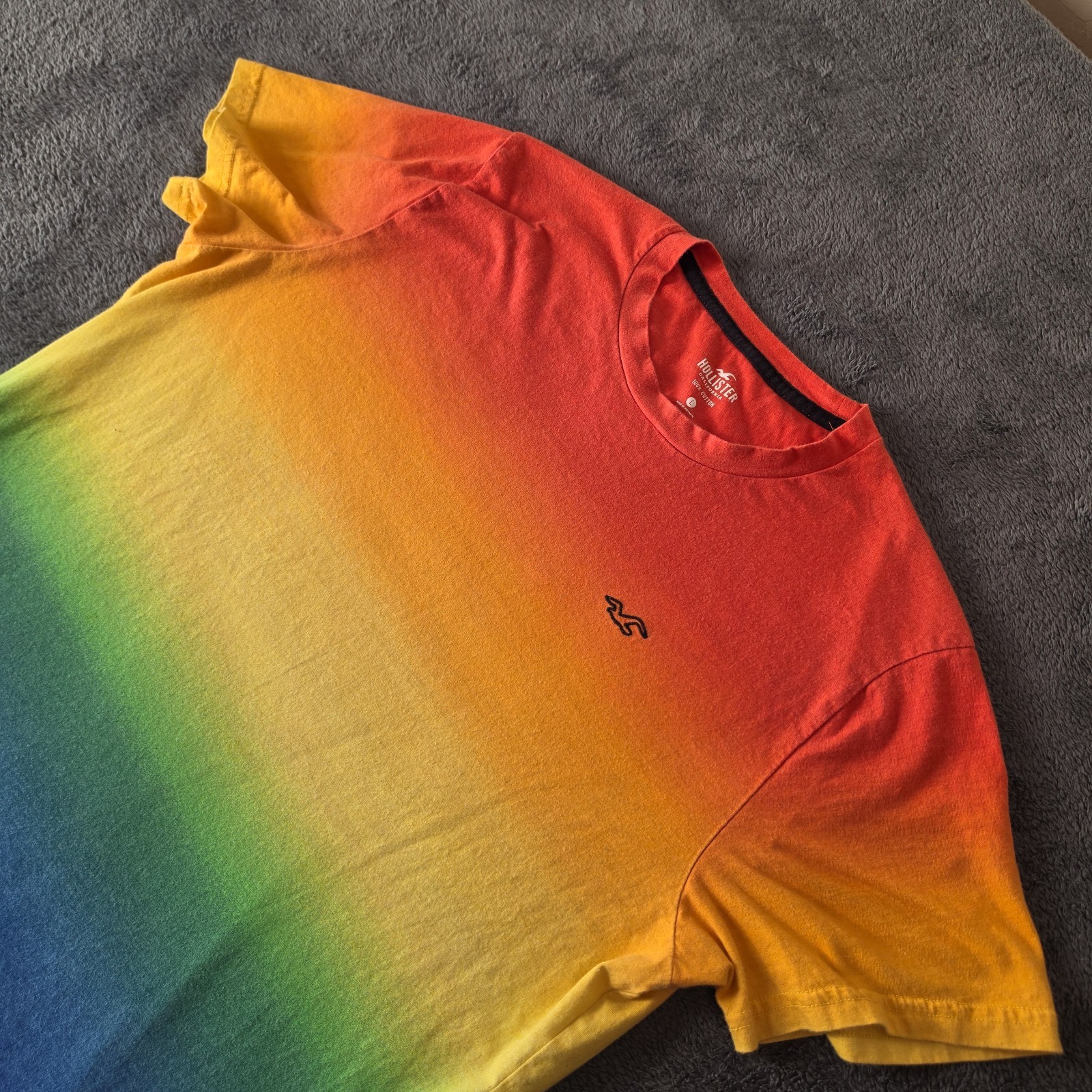 Hollister Pride Collection Rainbow Logo 100% Cotton T-Shirt Size L