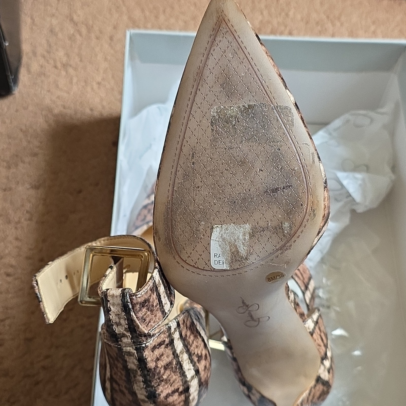 Jessica Simpson Women’s Snake Print Fabric Pump Pointed Toe Ankle Strap 8M
