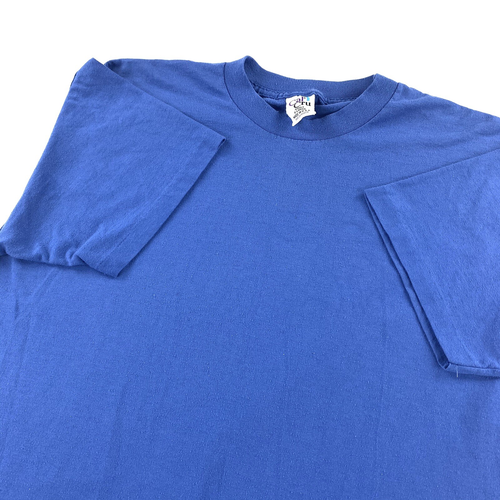 Vintage 90s Cal Cru Single Stitch Blank Blue T Shirt XL Made In USA 50/50
