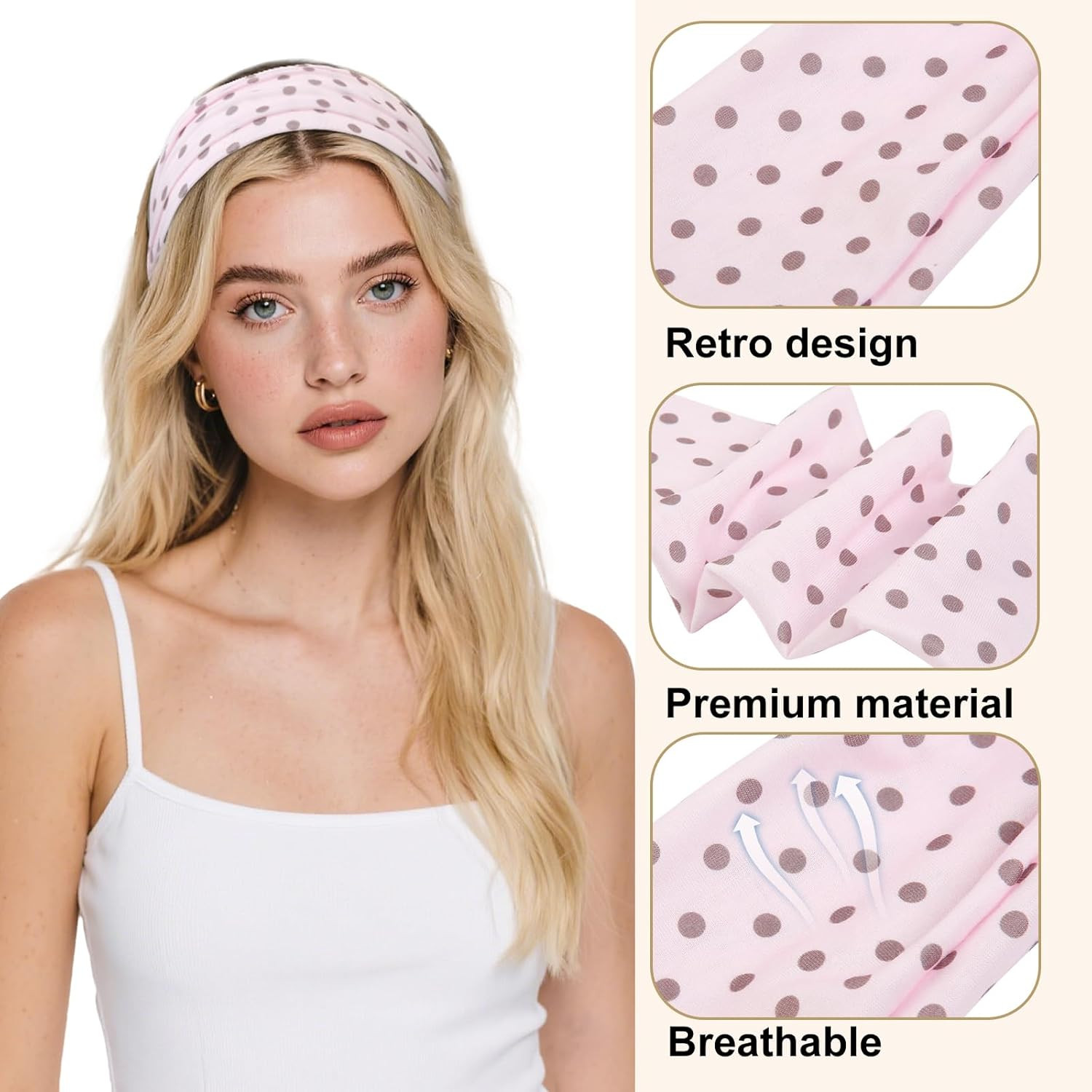 Trendy Polka Dot Headbands for Women – Wide Thick Hair Bands for Everyday Use