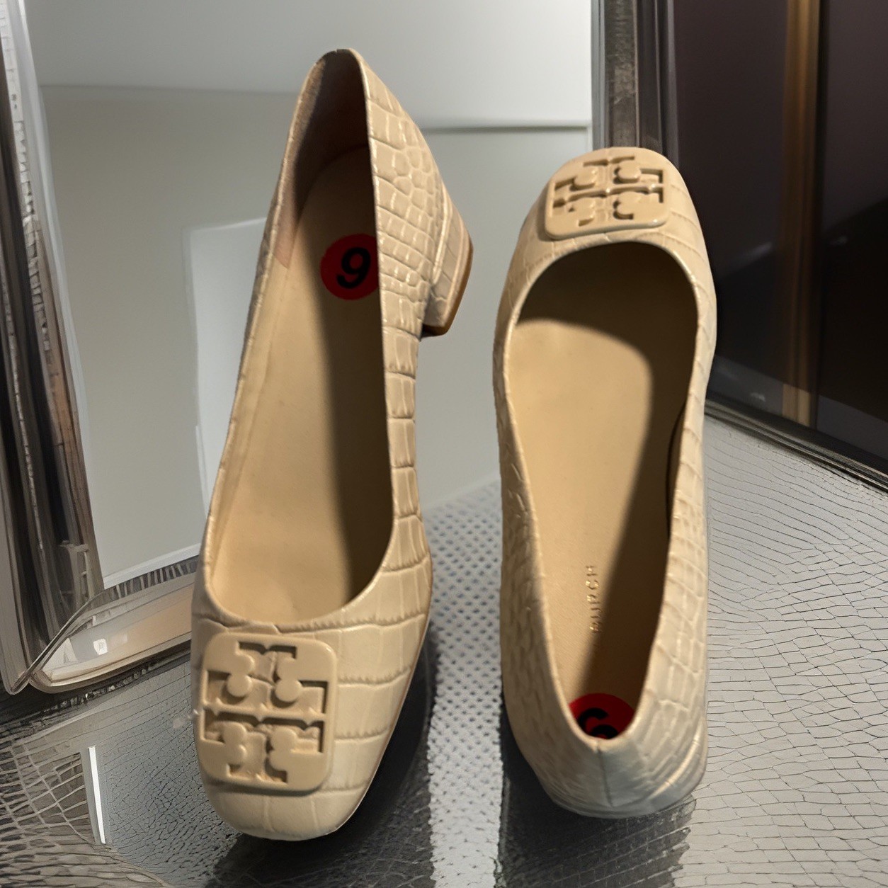 New Women Tory Burch Georgia Pump Soft Croco Logo Low Heel Shoes ,Sz. 10.5;6M