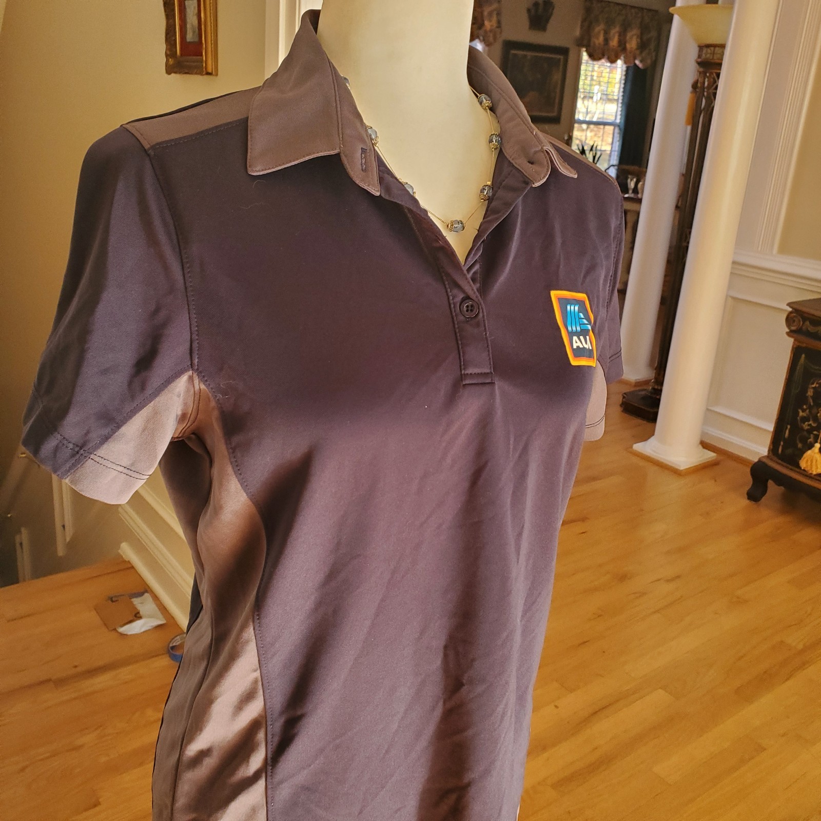 Aldi Store Womens Employee Shirt Medium Navy Gray w Logo Short Sleeve