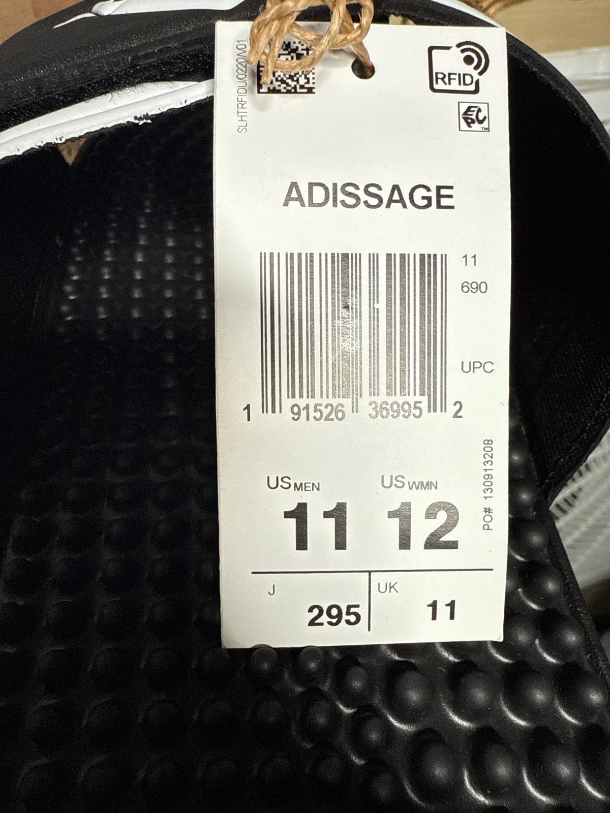 Adidas Adissage Mens Slide Sandals Size 11/12 Black & White Adjustable Strap