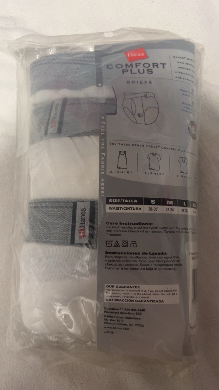 New Vintage Hanes Men’s Comfort Plus 3 Pack Briefs Underwear XL