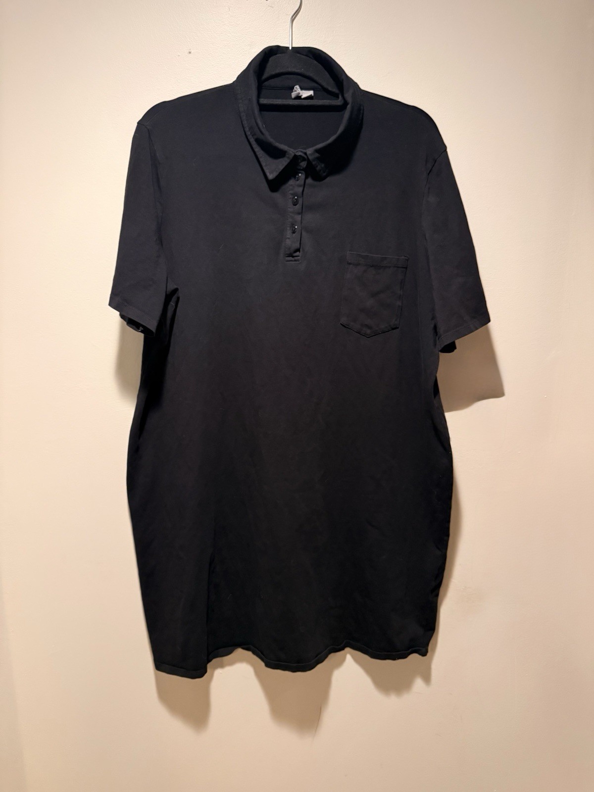 ASOS Black Collared Short Sleeve Polo Style Dress Button Front Pocket US 18