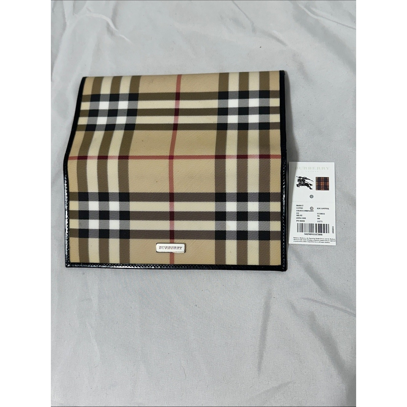 Burberry Nova Check Continental Wallet Beige Plaid Leather Trim Made in Italy